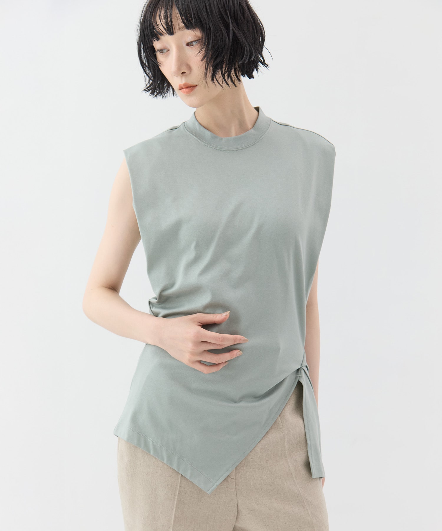 Cotton Jersey Asymmetric Sleeveless Top