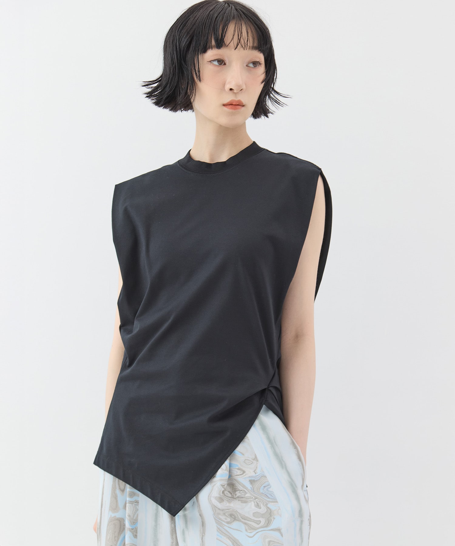 Cotton Jersey Asymmetric Sleeveless Top