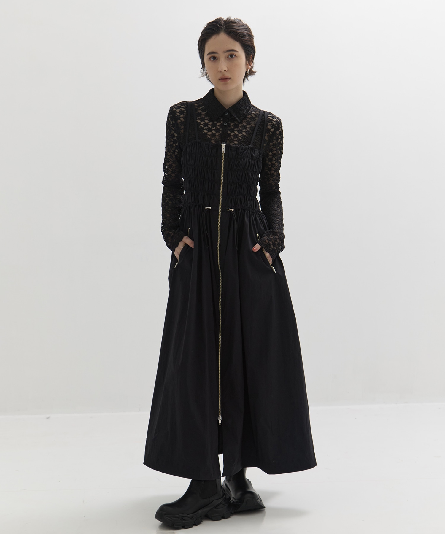 SHIRRING ZIP CAMISOLE DRESS