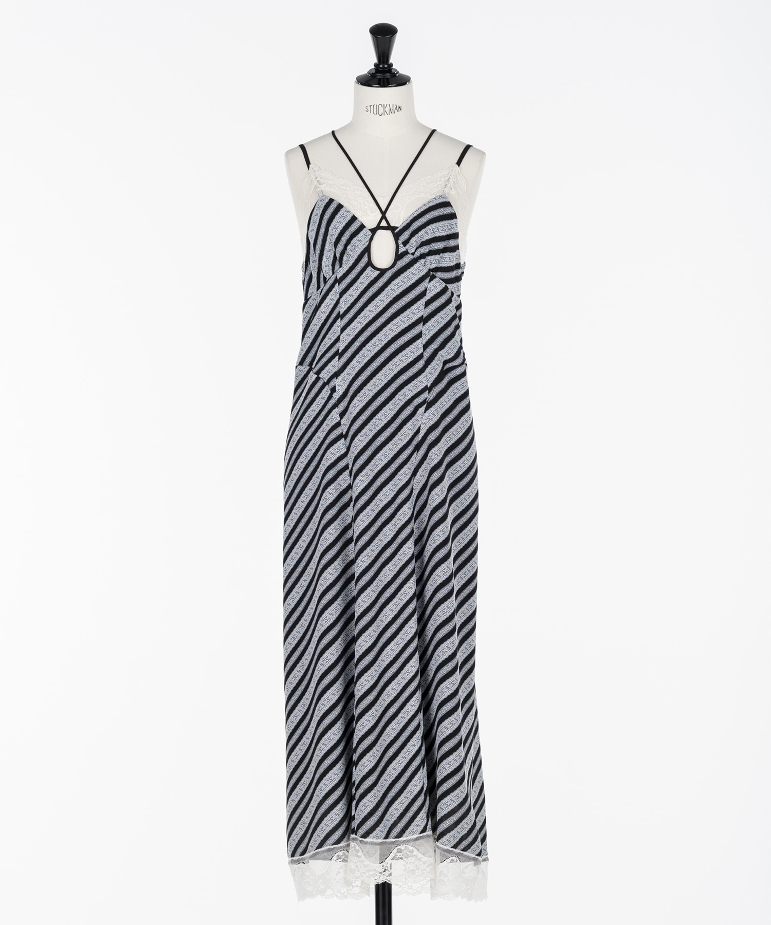 Lace jaquard stripe slip dress