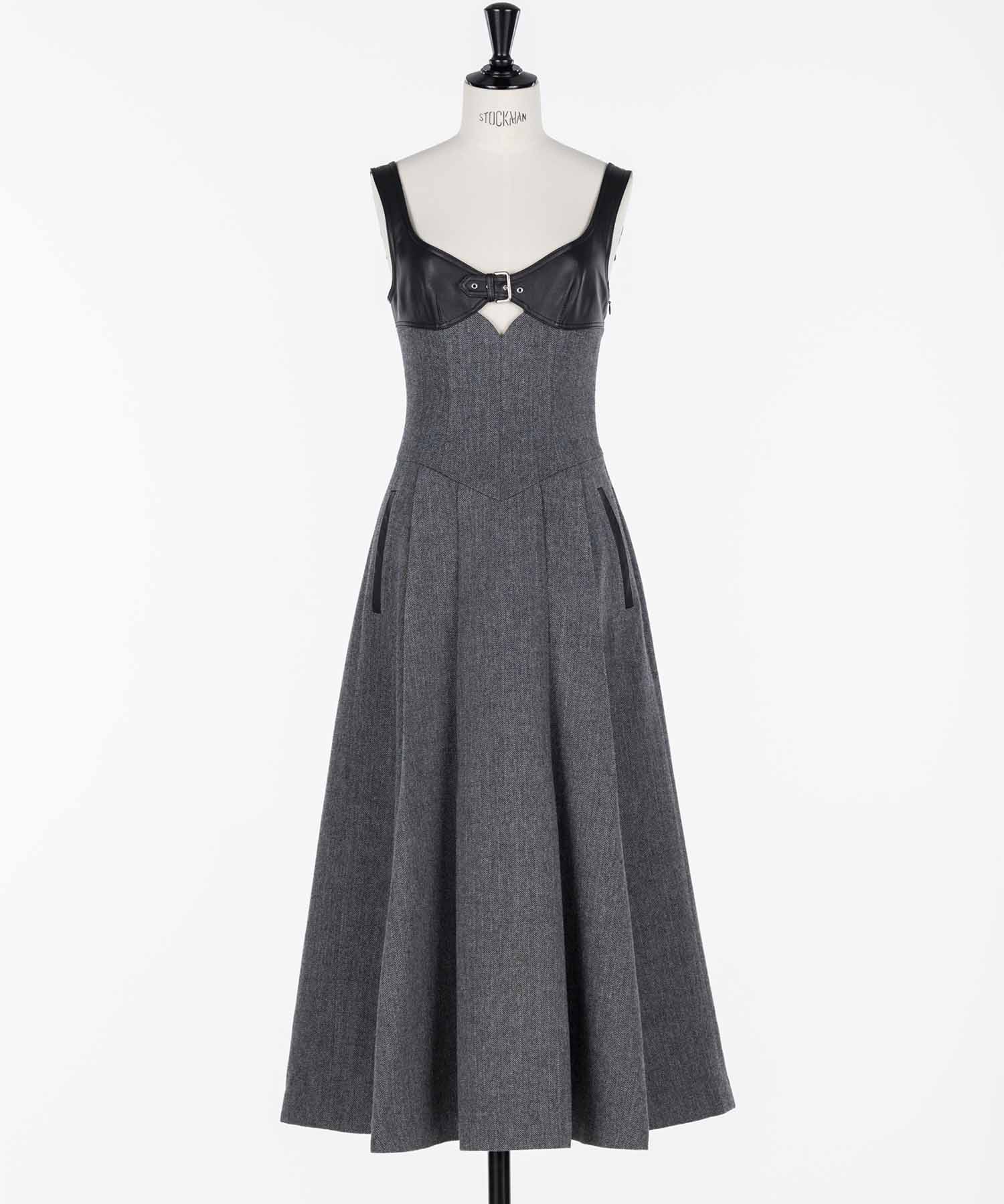 Leather panel Herringbone dress