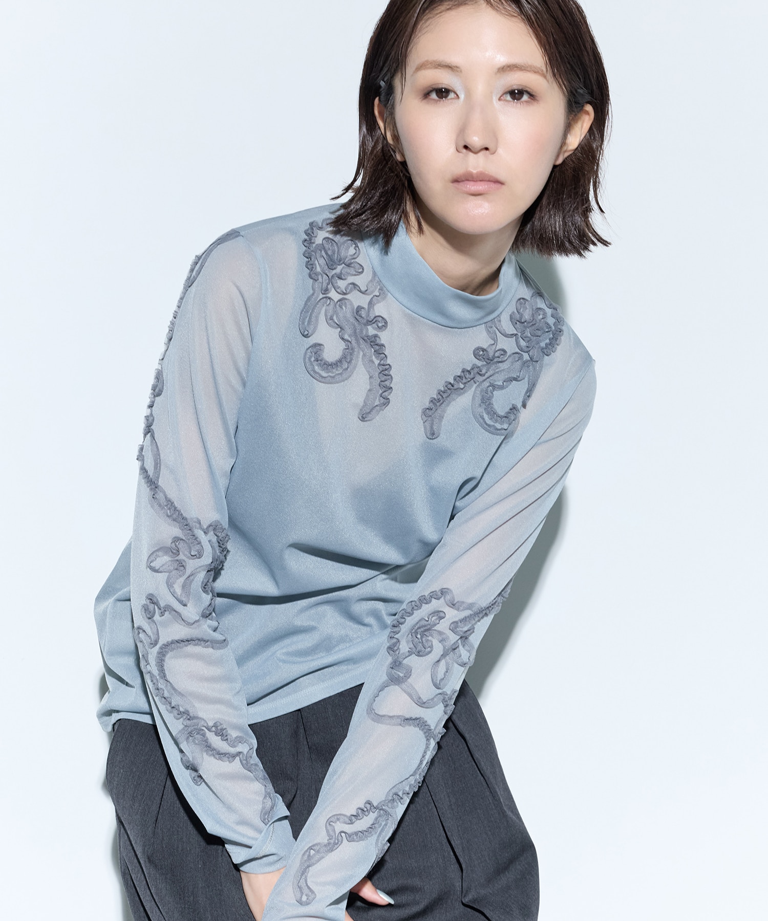 Moon road embroidered sheer top