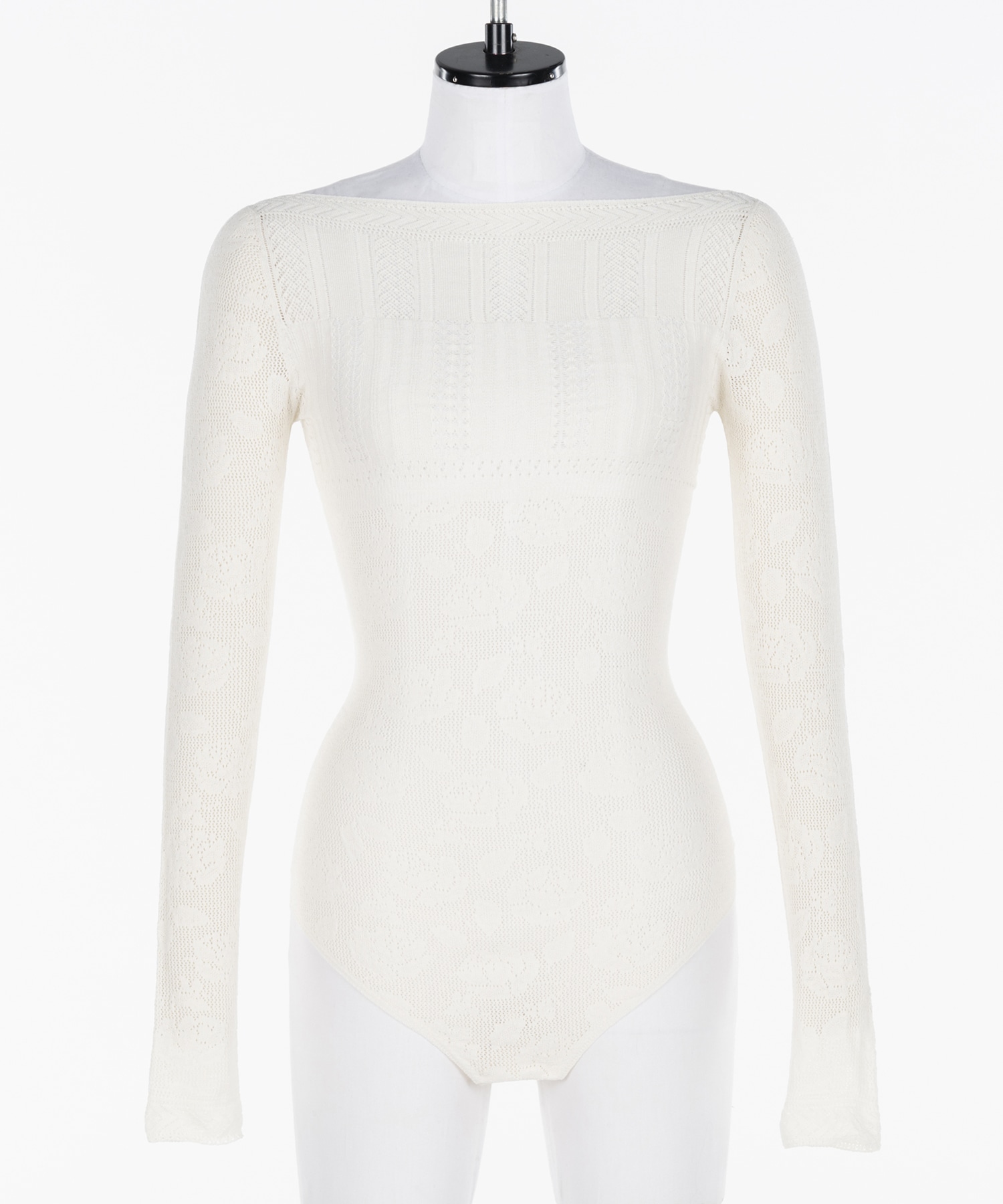 Rose pattern lace-knit bodysuit