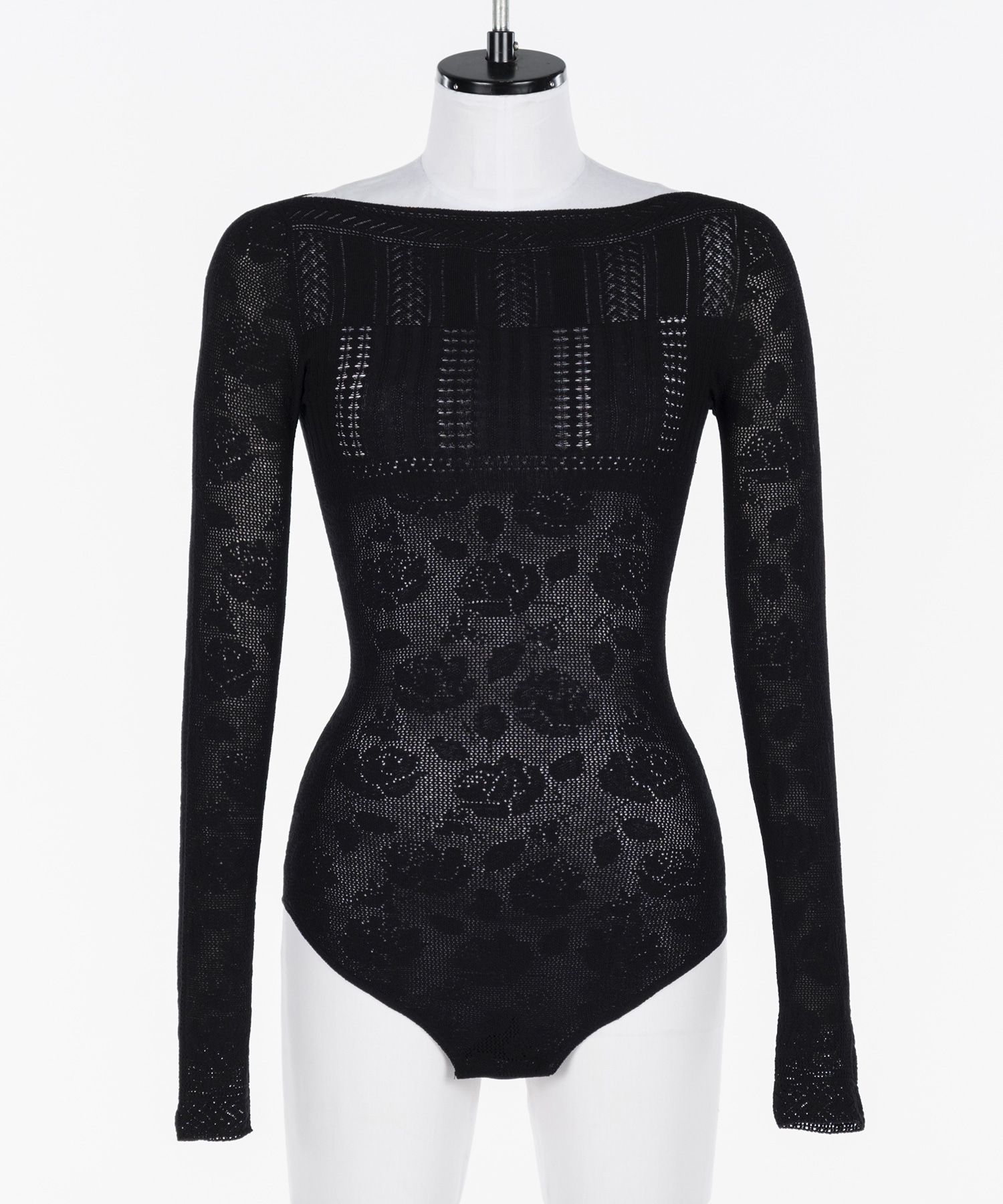 Rose pattern lace-knit bodysuit