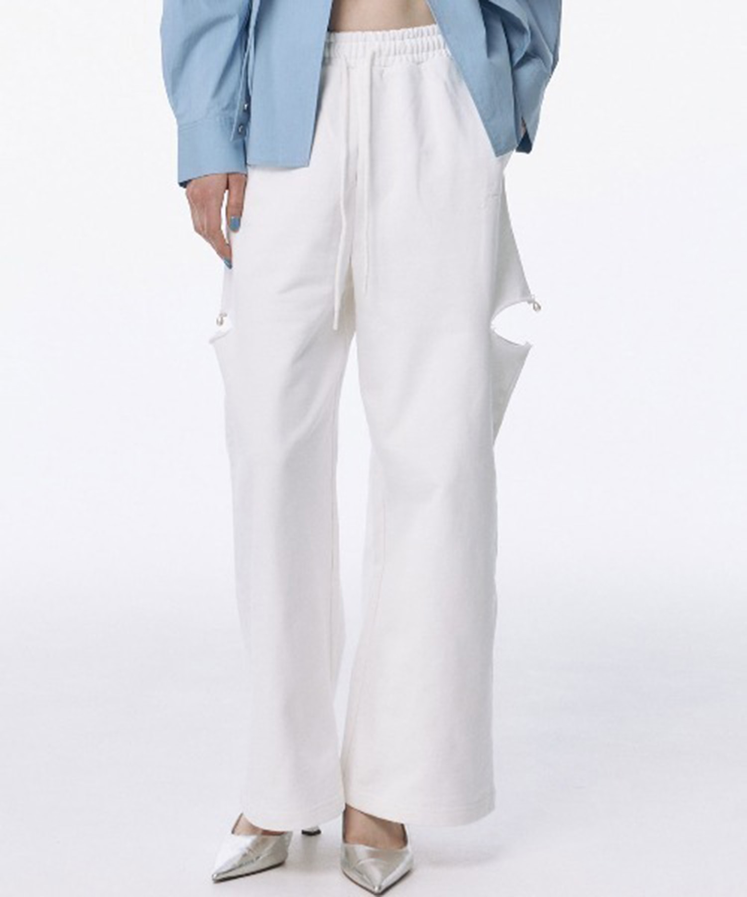 SLIT SWEAT PANTS with PEARL