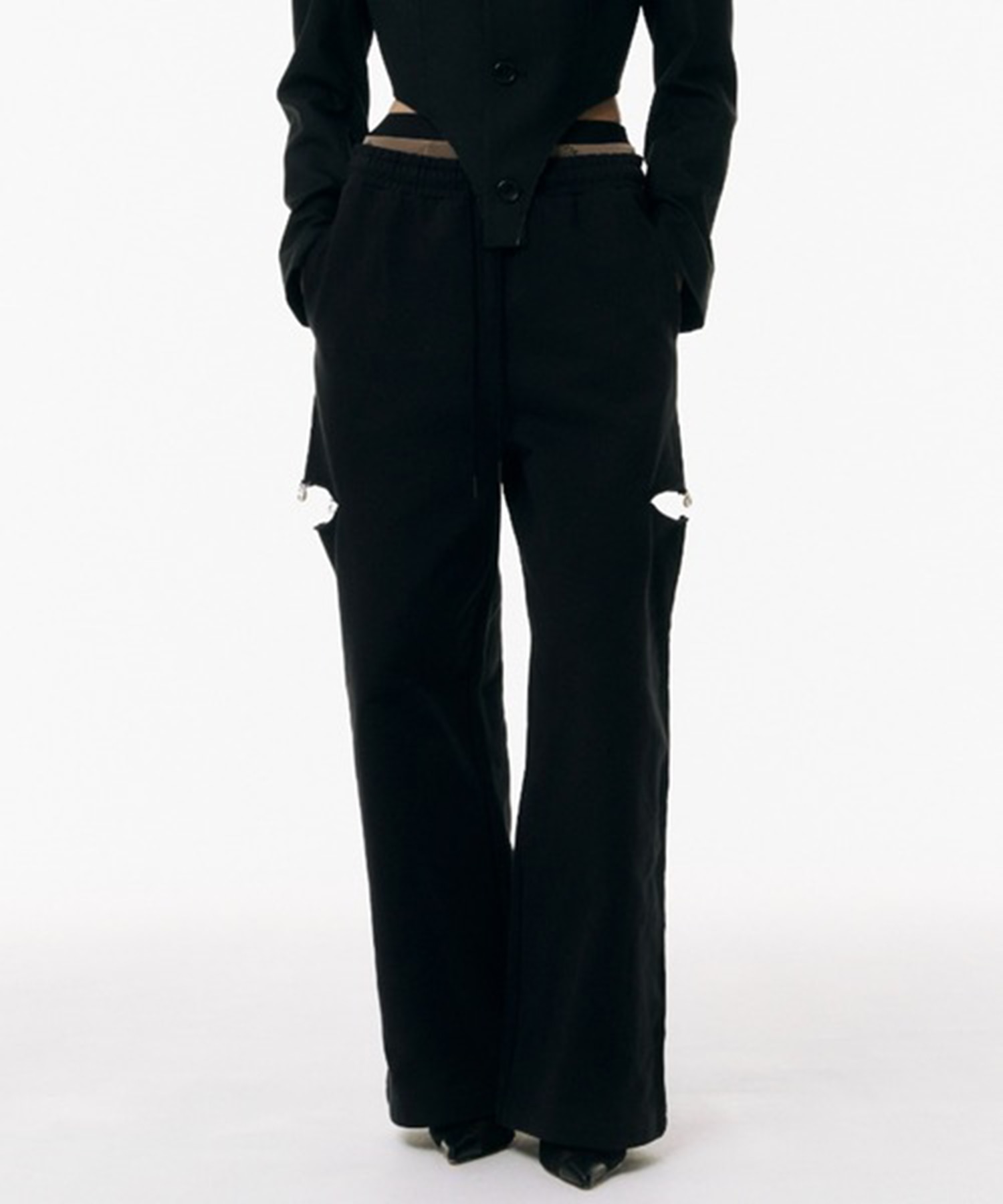 SLIT SWEAT PANTS with PEARL