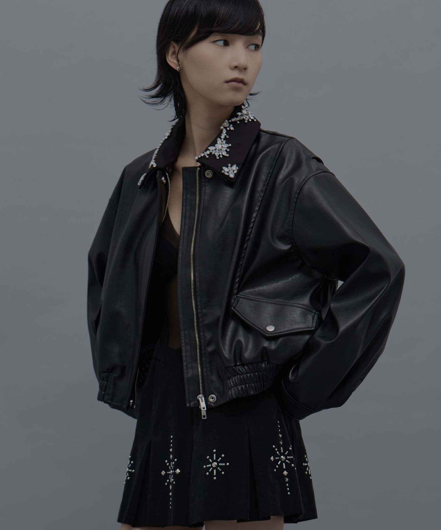 crystal bijou collar 2WAY blouson