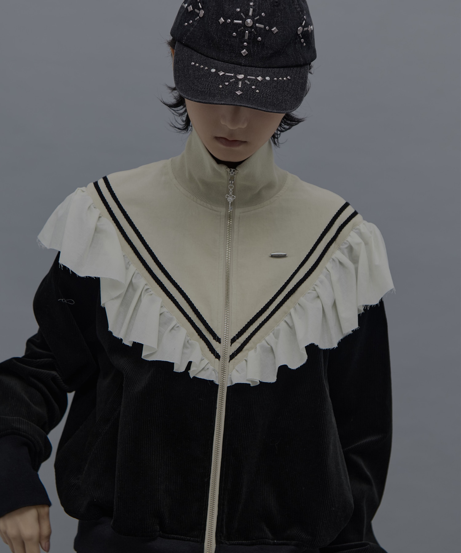 frill corduroy track jacket