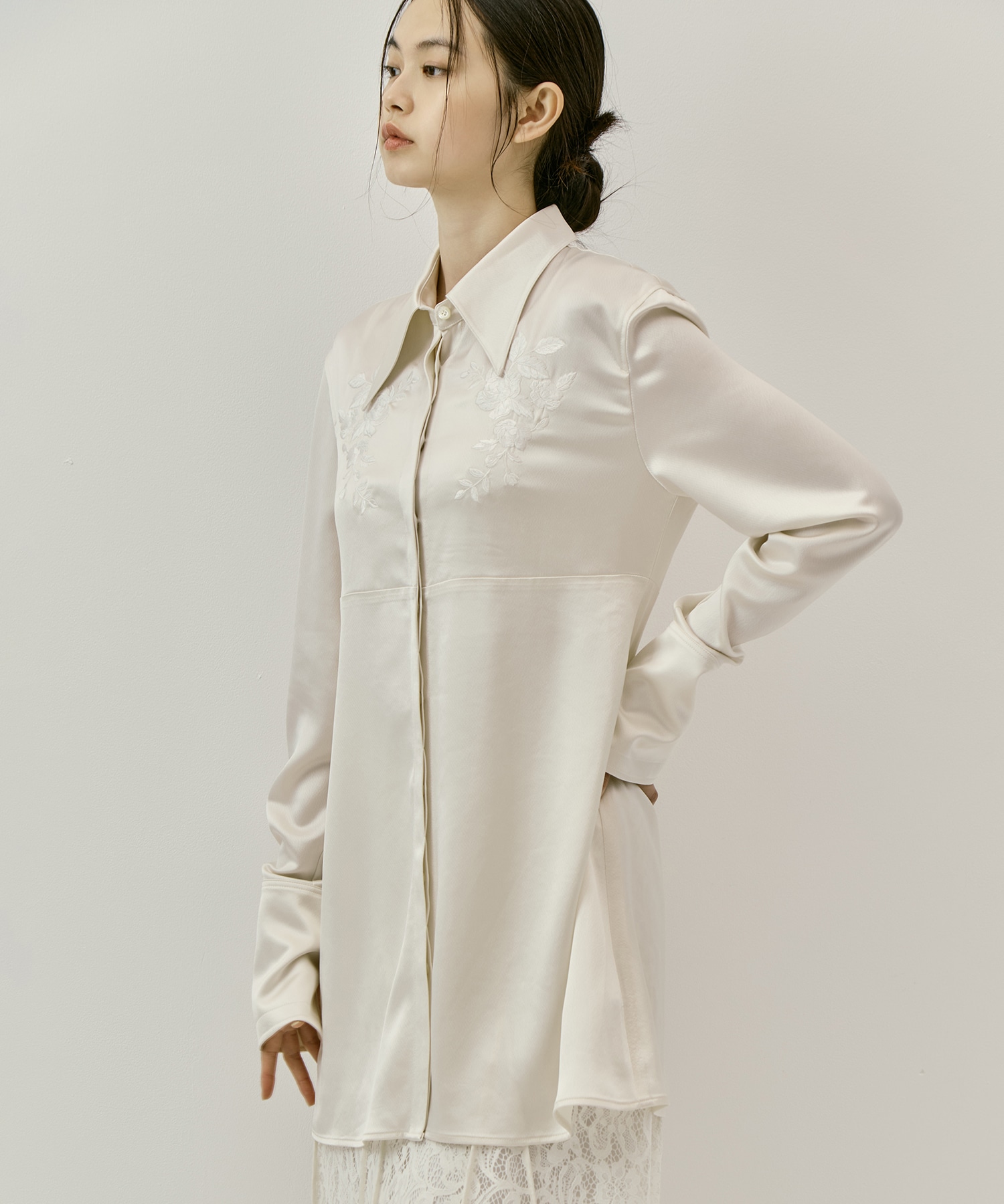 別注 EMBROIDERY SATIN SHIRT