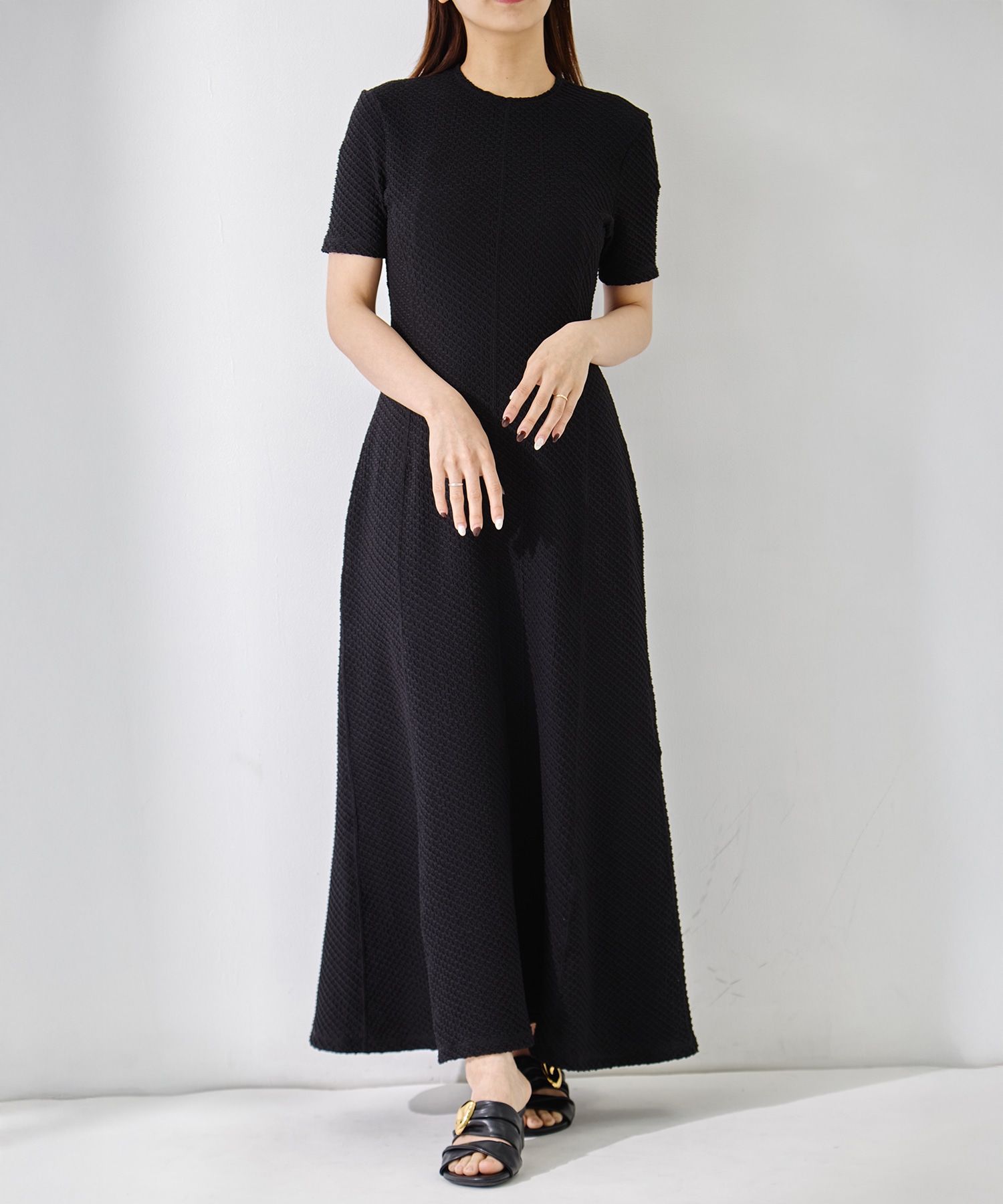 Shirring Jersey Jacquard Dress