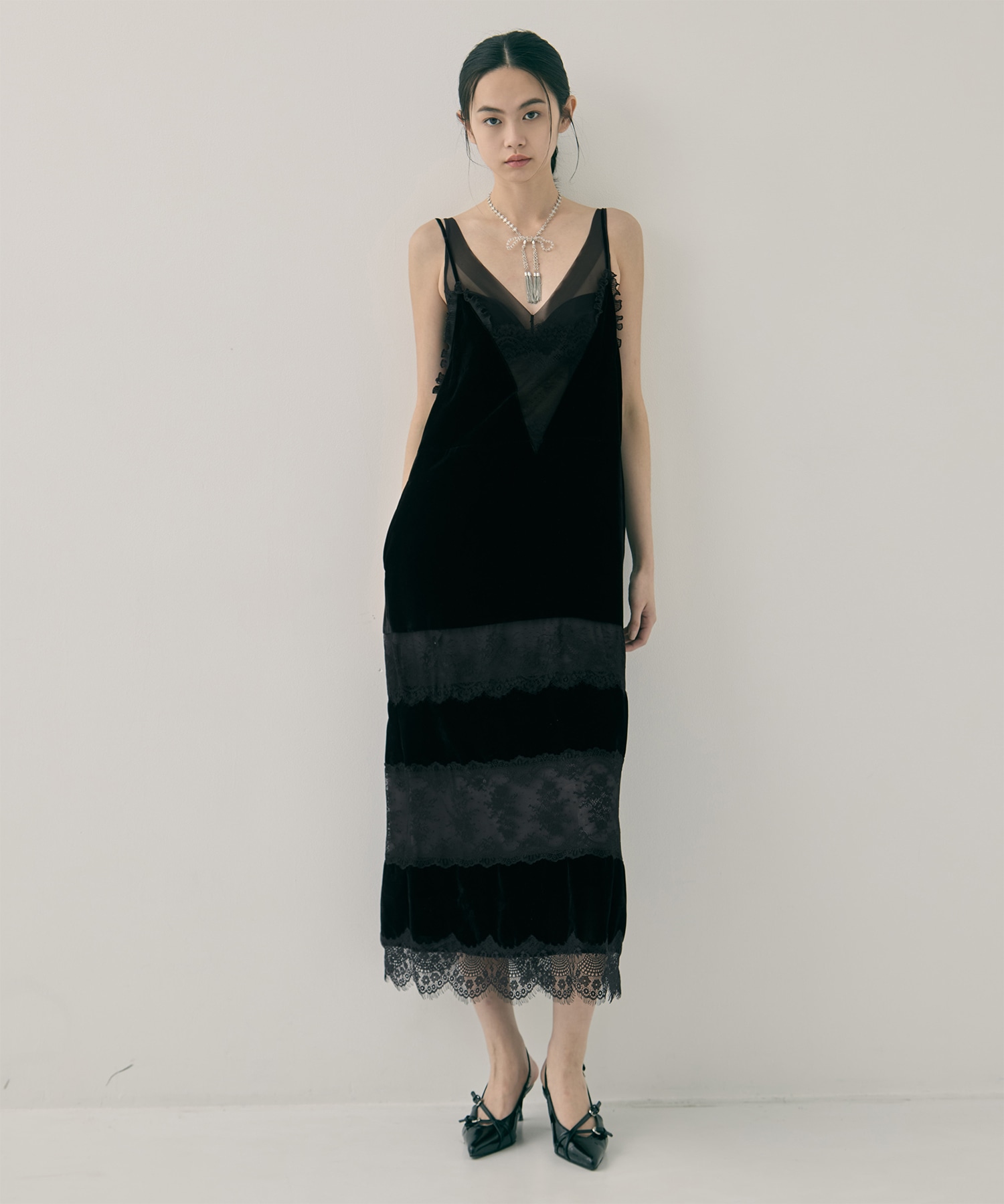 black lace velour cami-dress