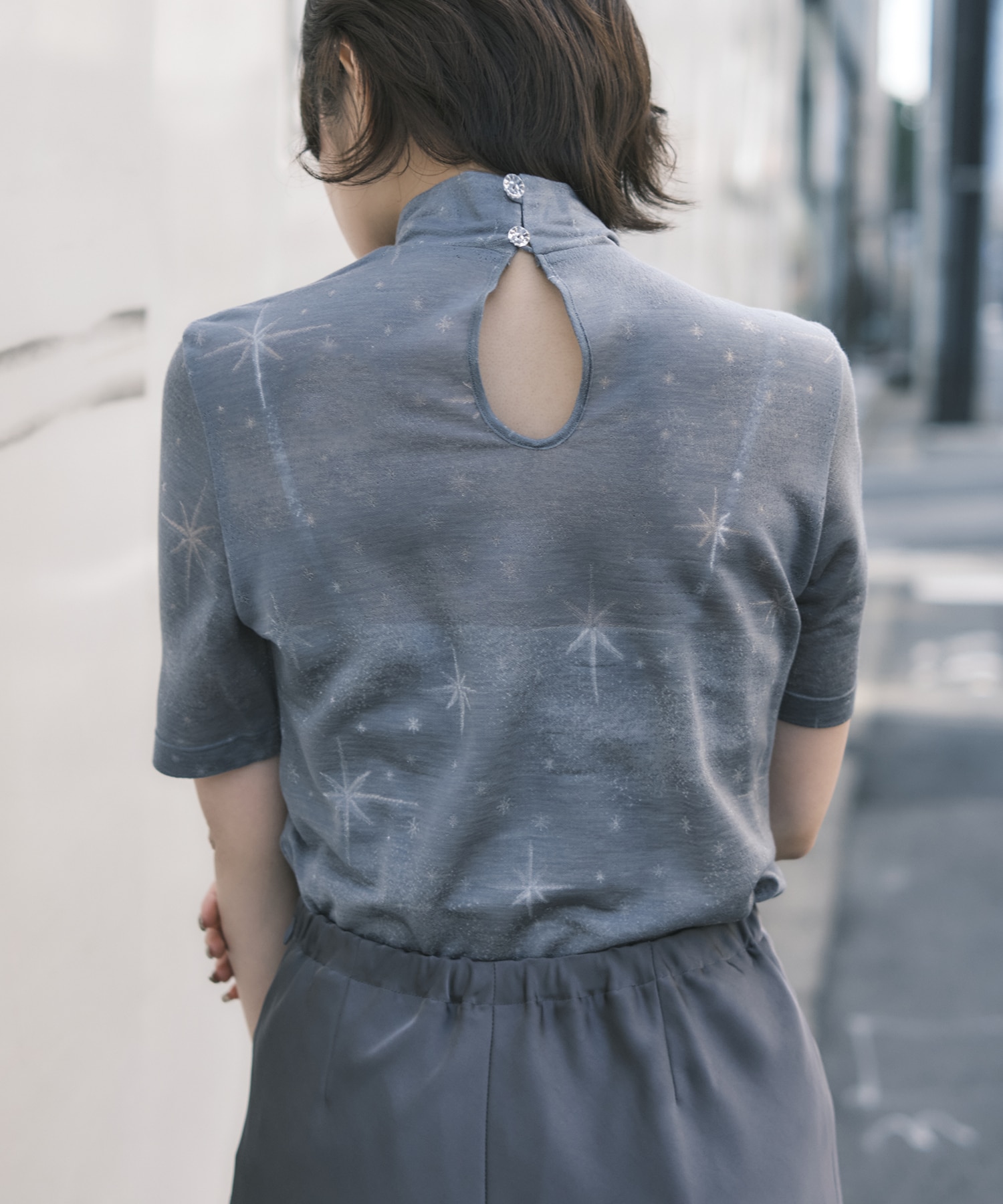 Starry Jersey Short Sleeve Sheer Top