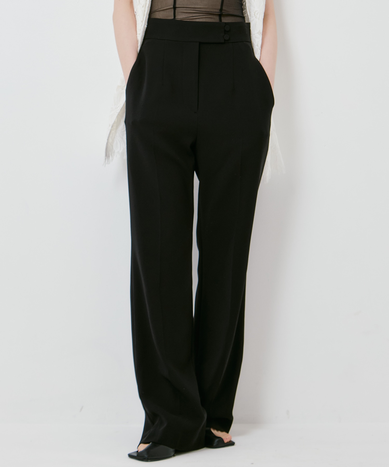 Triacetate Polyester High Waisted Center Creased Suit Trouse