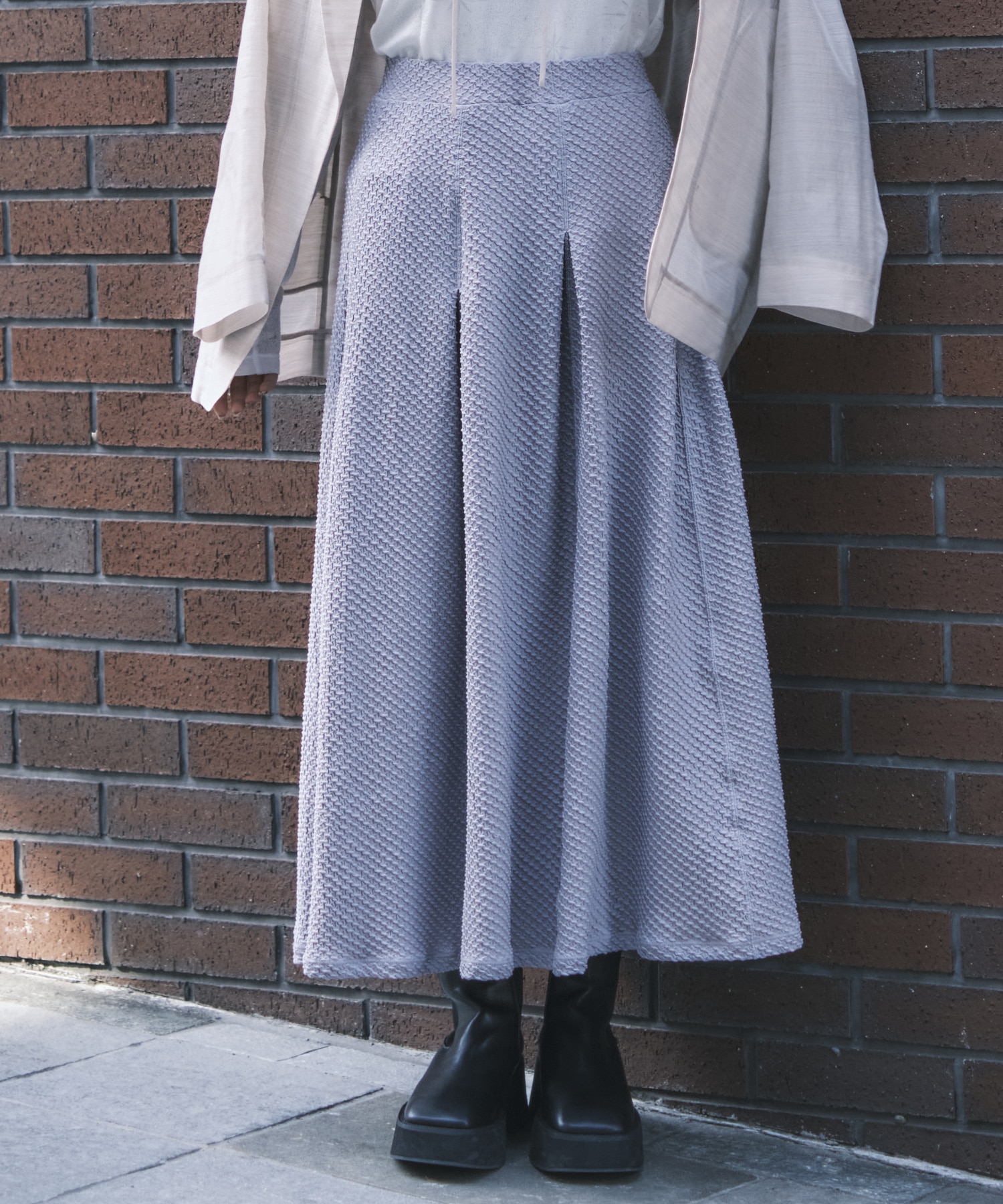 Shirring Jersey Jacquard Flare Skirt