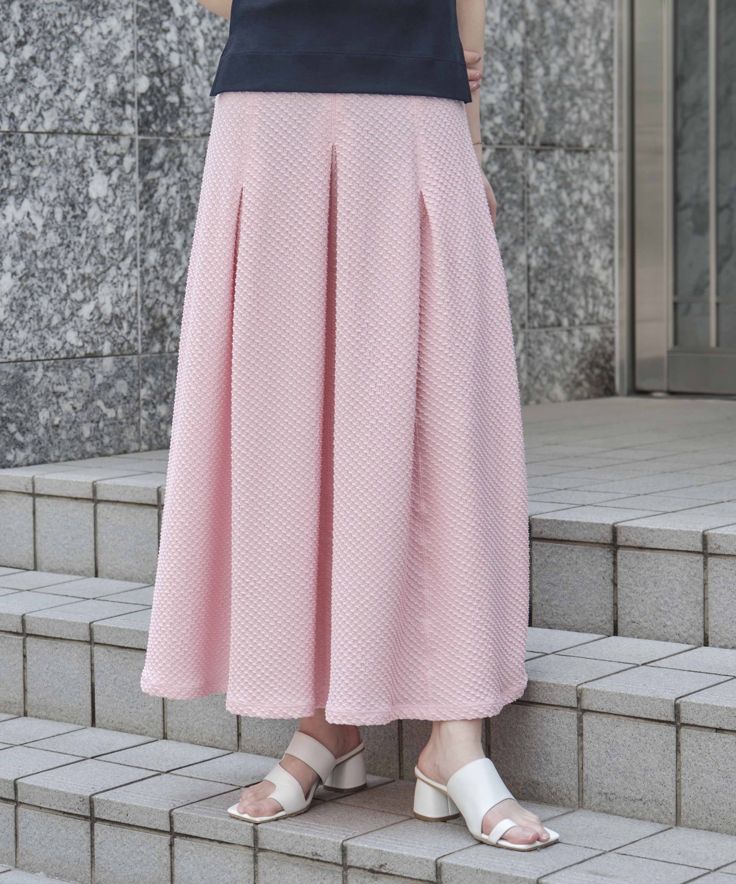 Shirring Jersey Jacquard Flare Skirt