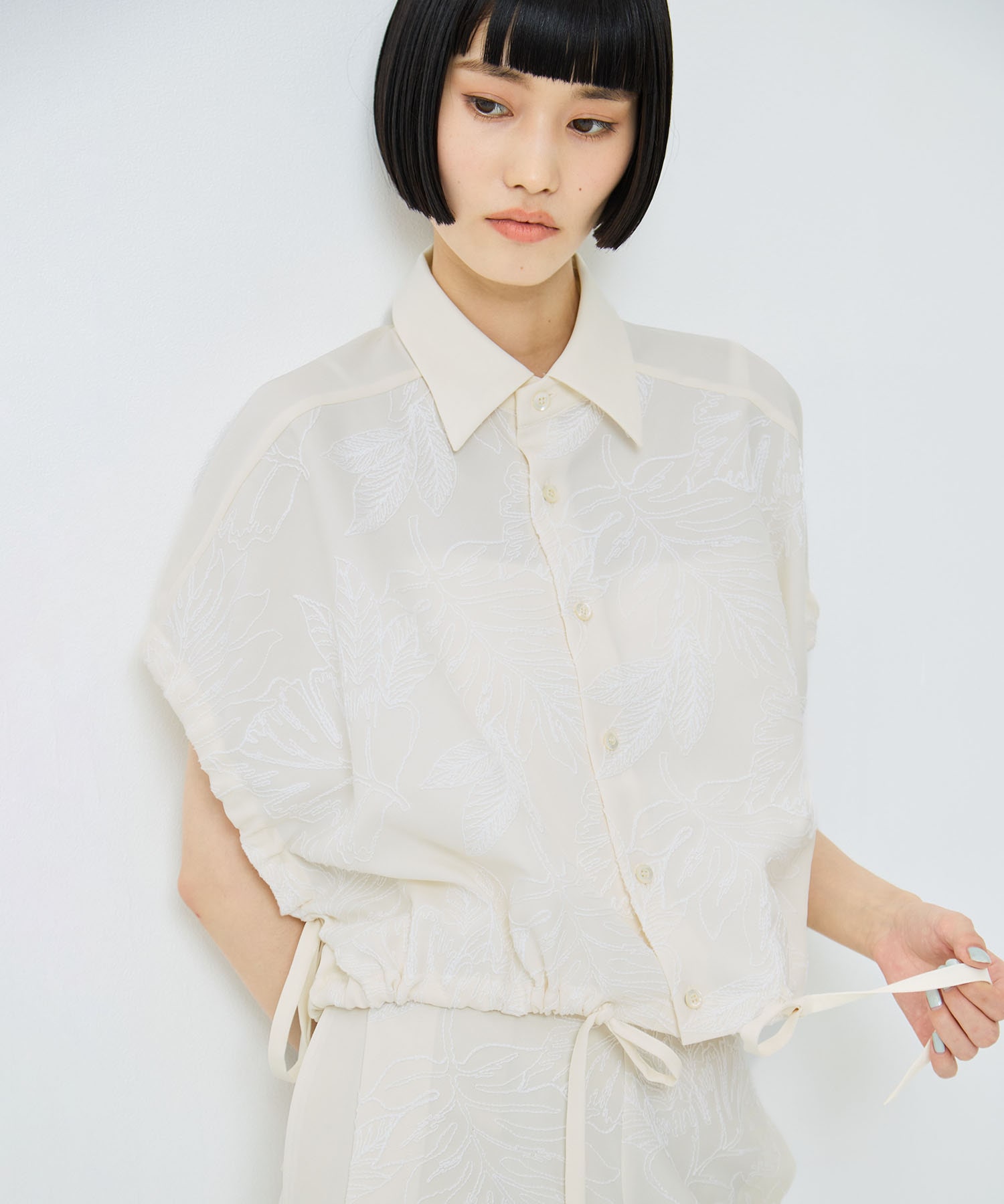 別注 FLOWER LACE GATHER SLEEVE SHIRT