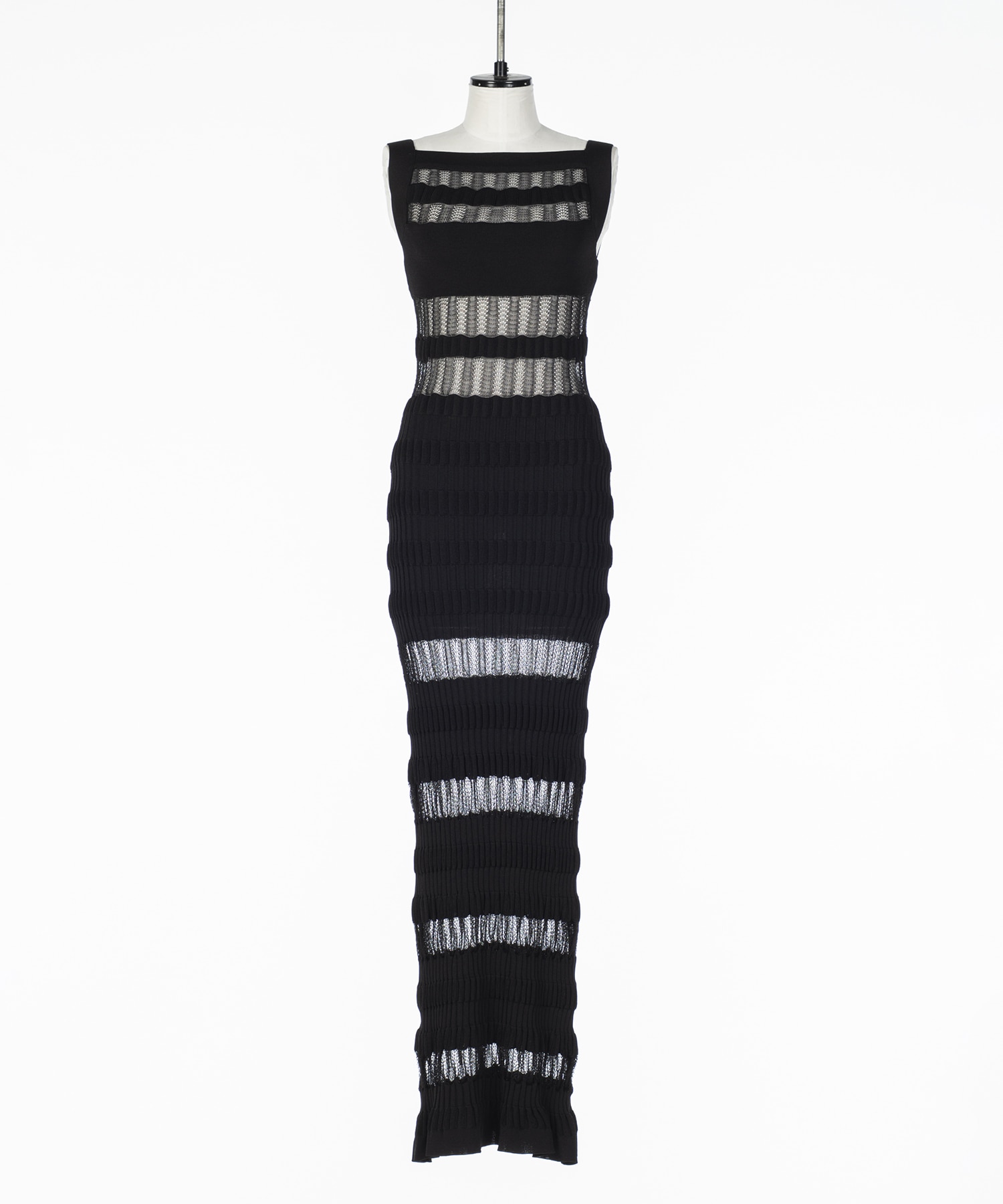 SHEER STRIPE KNIT LONG DRESS