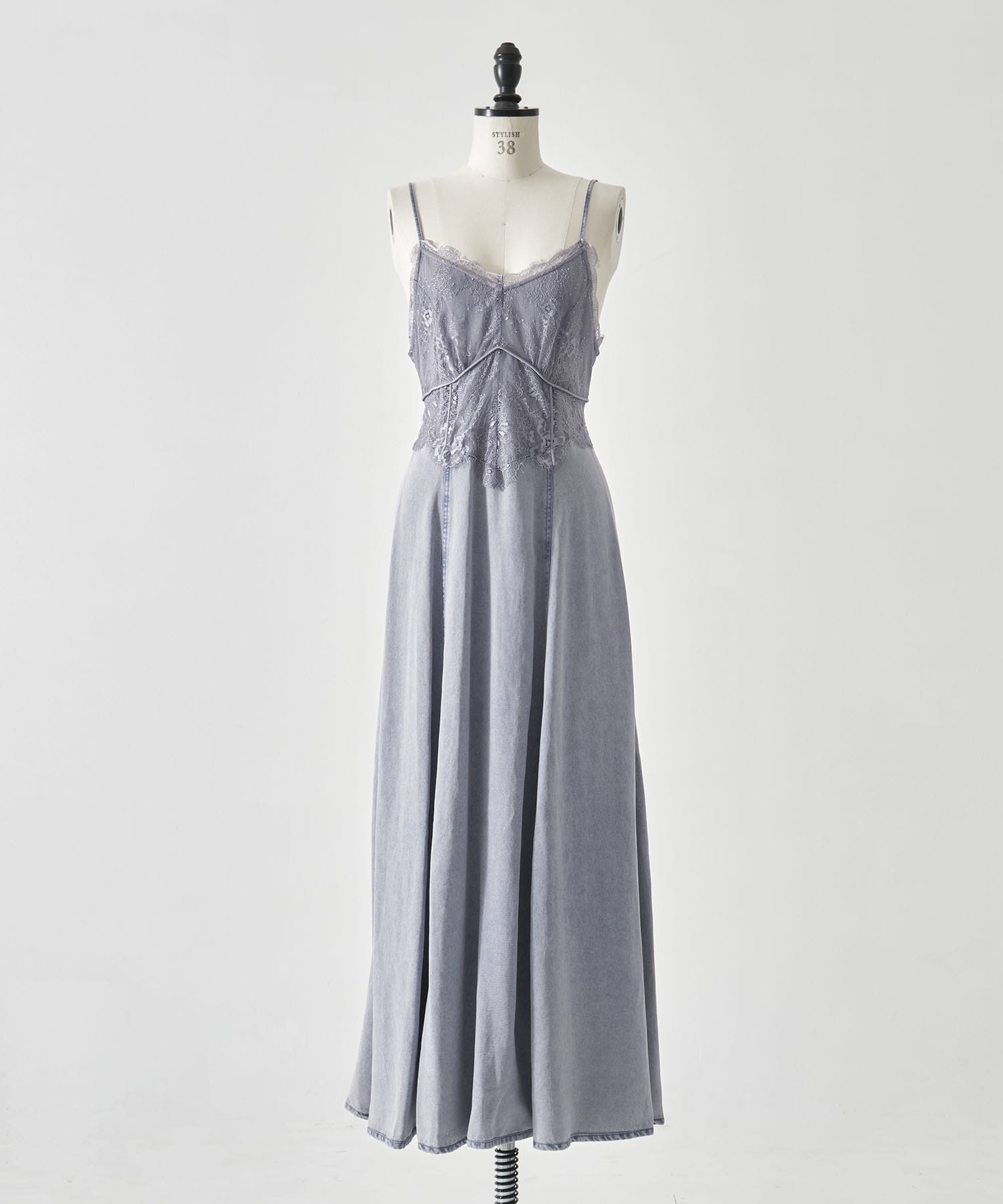 LACE DOCKING TENCEL DENIM FLARE DRESS