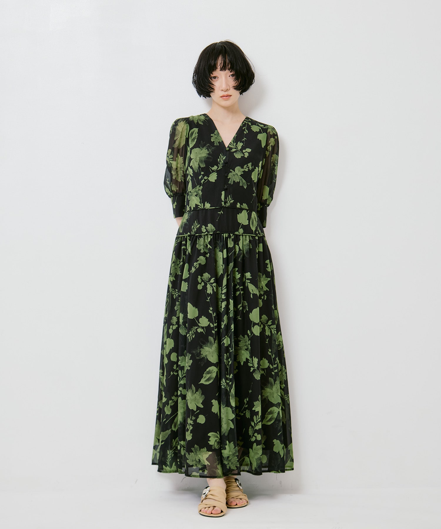 GRAINY FLOWER CHIFFON DRESS