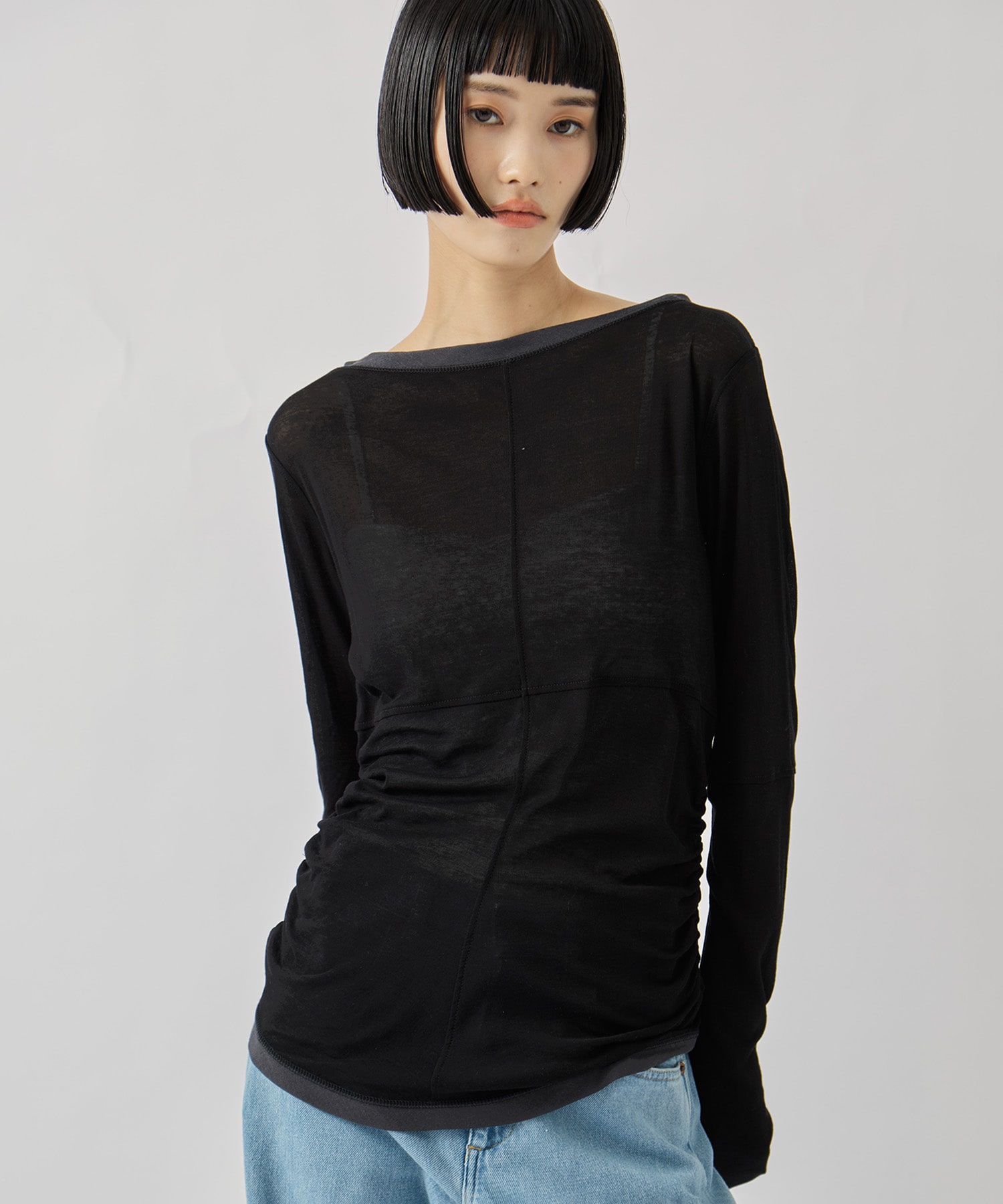 2way Sheer Cotton Long Tee