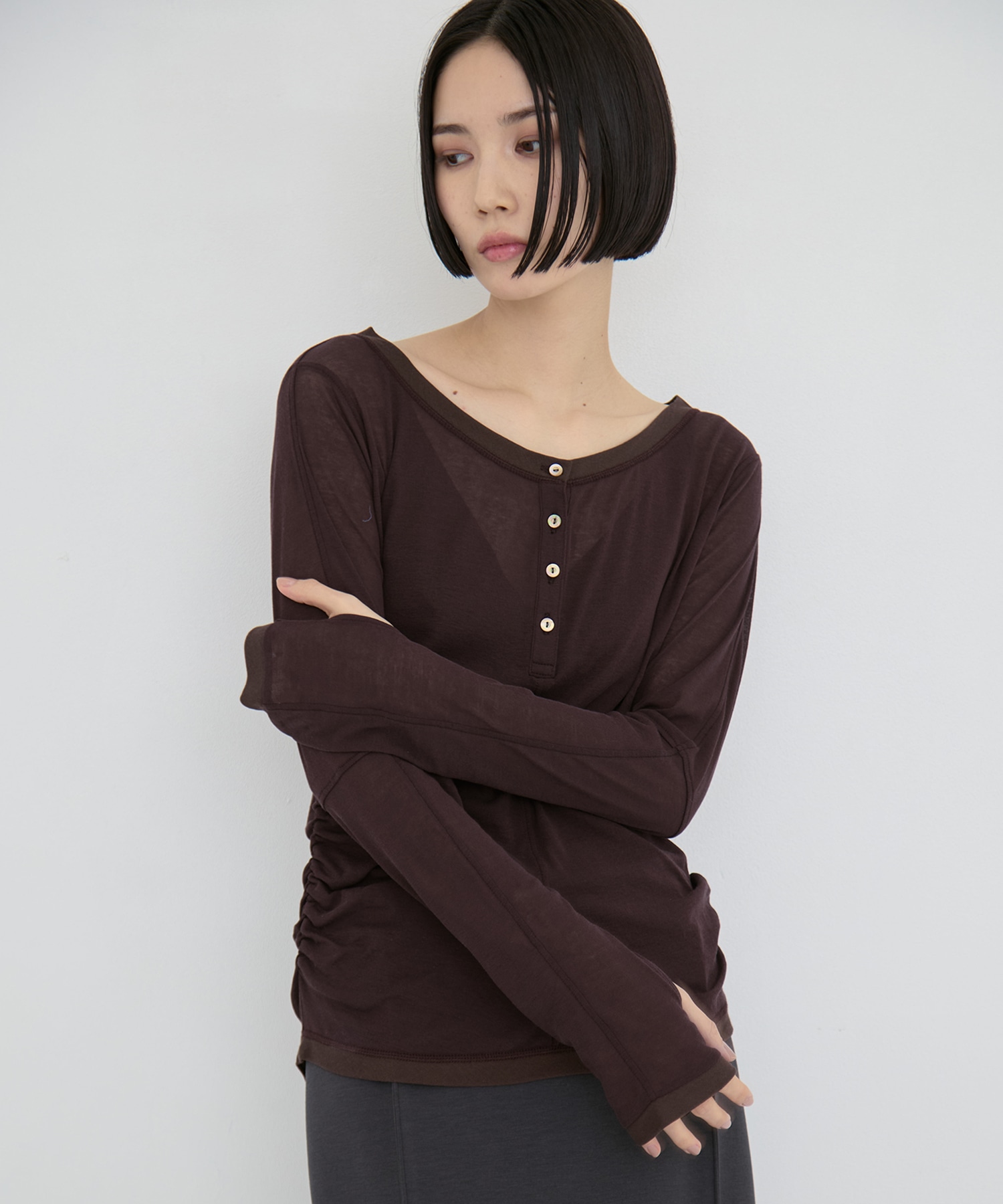 2way Sheer Cotton Long Tee