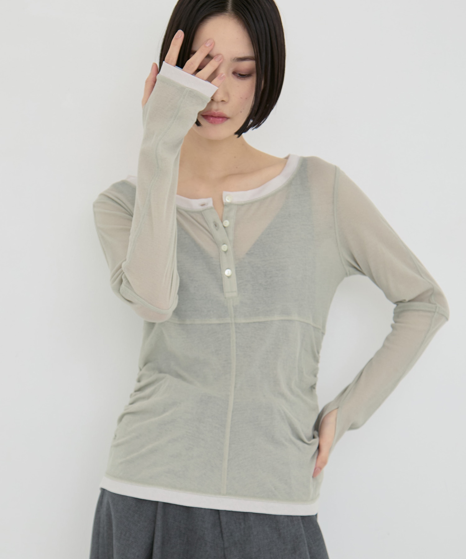 2way Sheer Cotton Long Tee