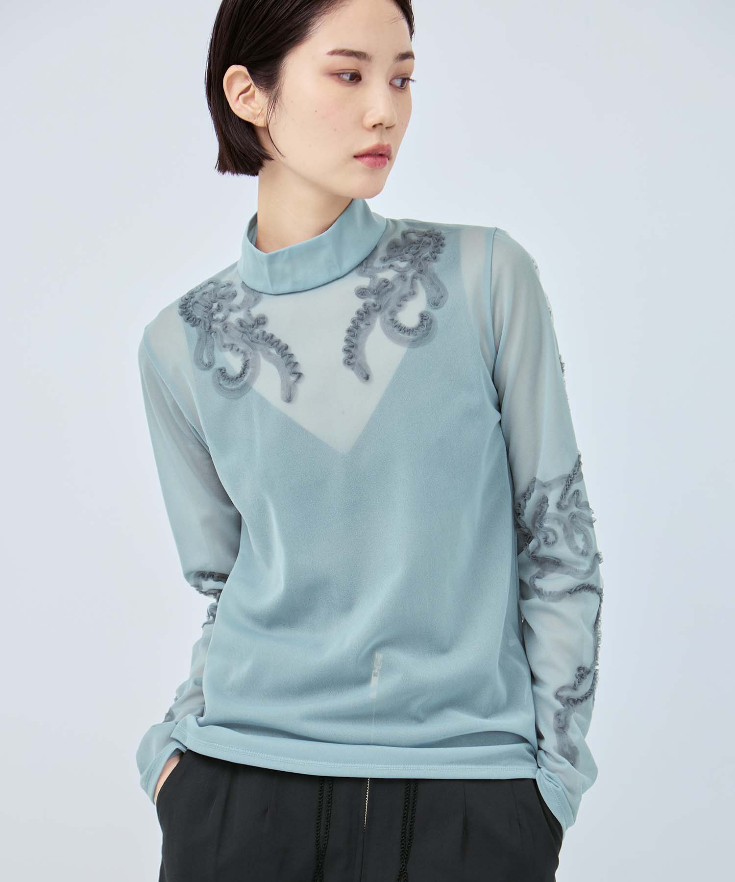 別注Moon road embroidered sheer top