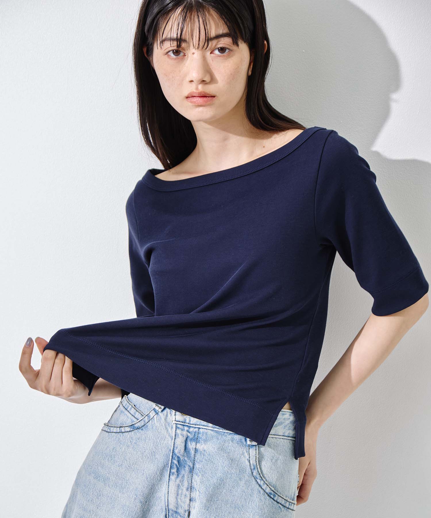 Luxury Cotton Boat Neck Tee