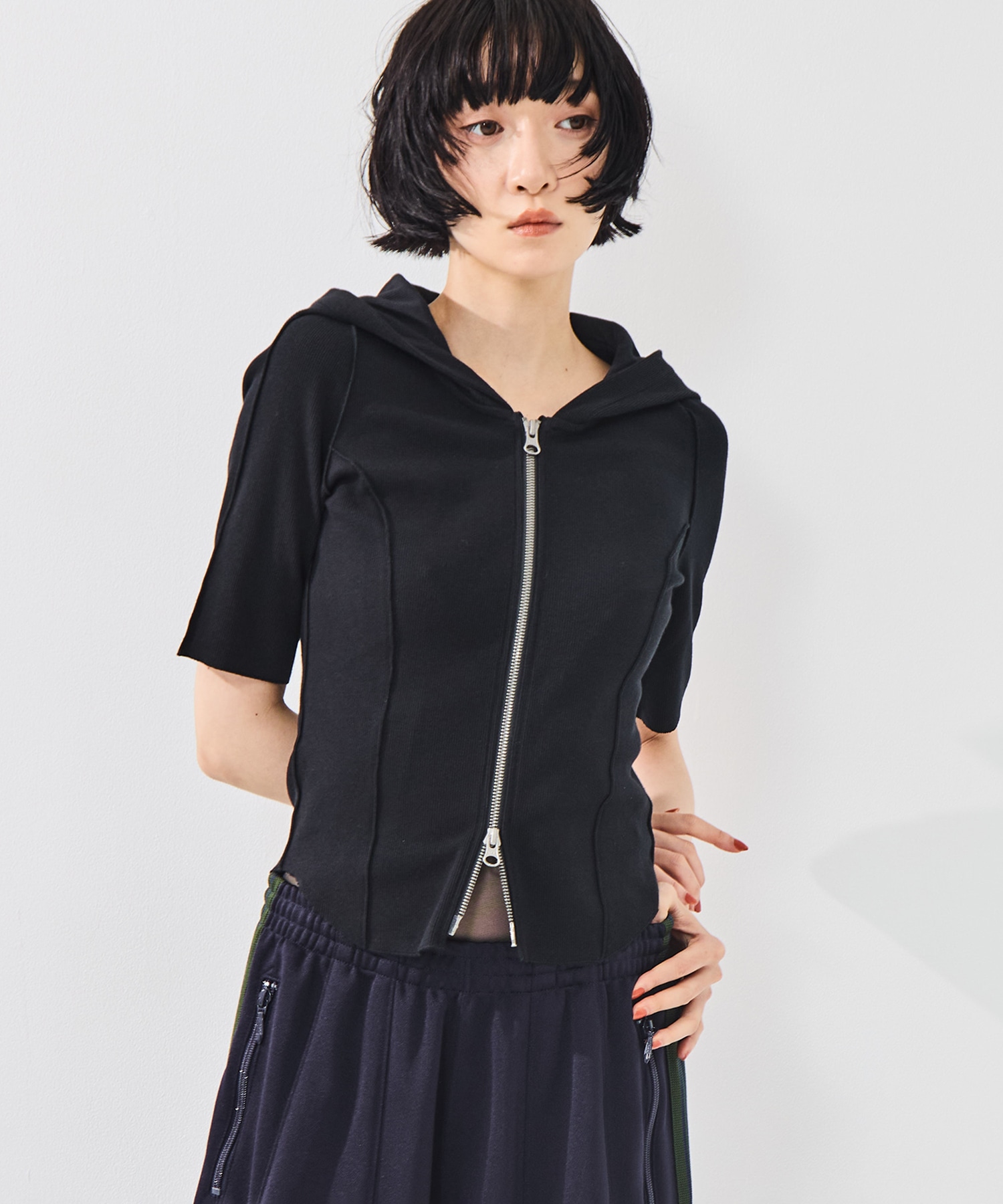 Zip Up Hoodie Rib Top