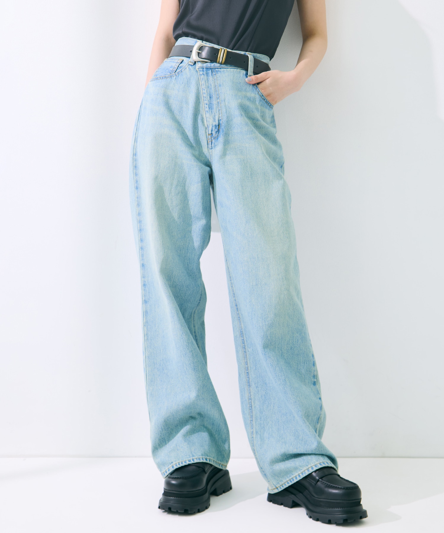 DOUBLE WAIST DENIM PANTS
