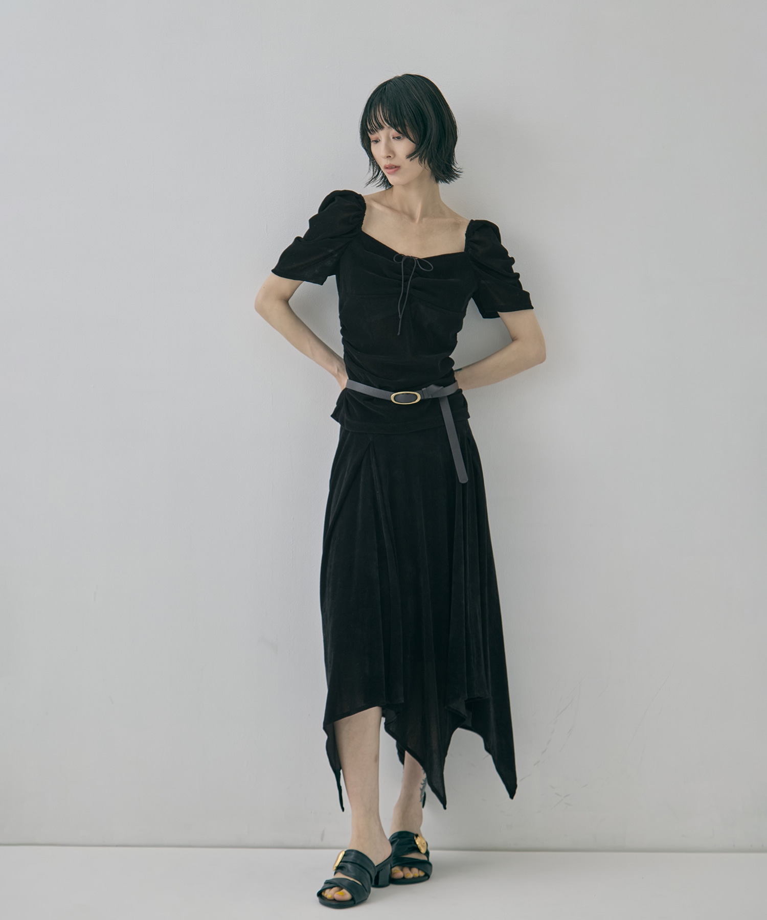 VELVET TULLE GATHERED SKIRT