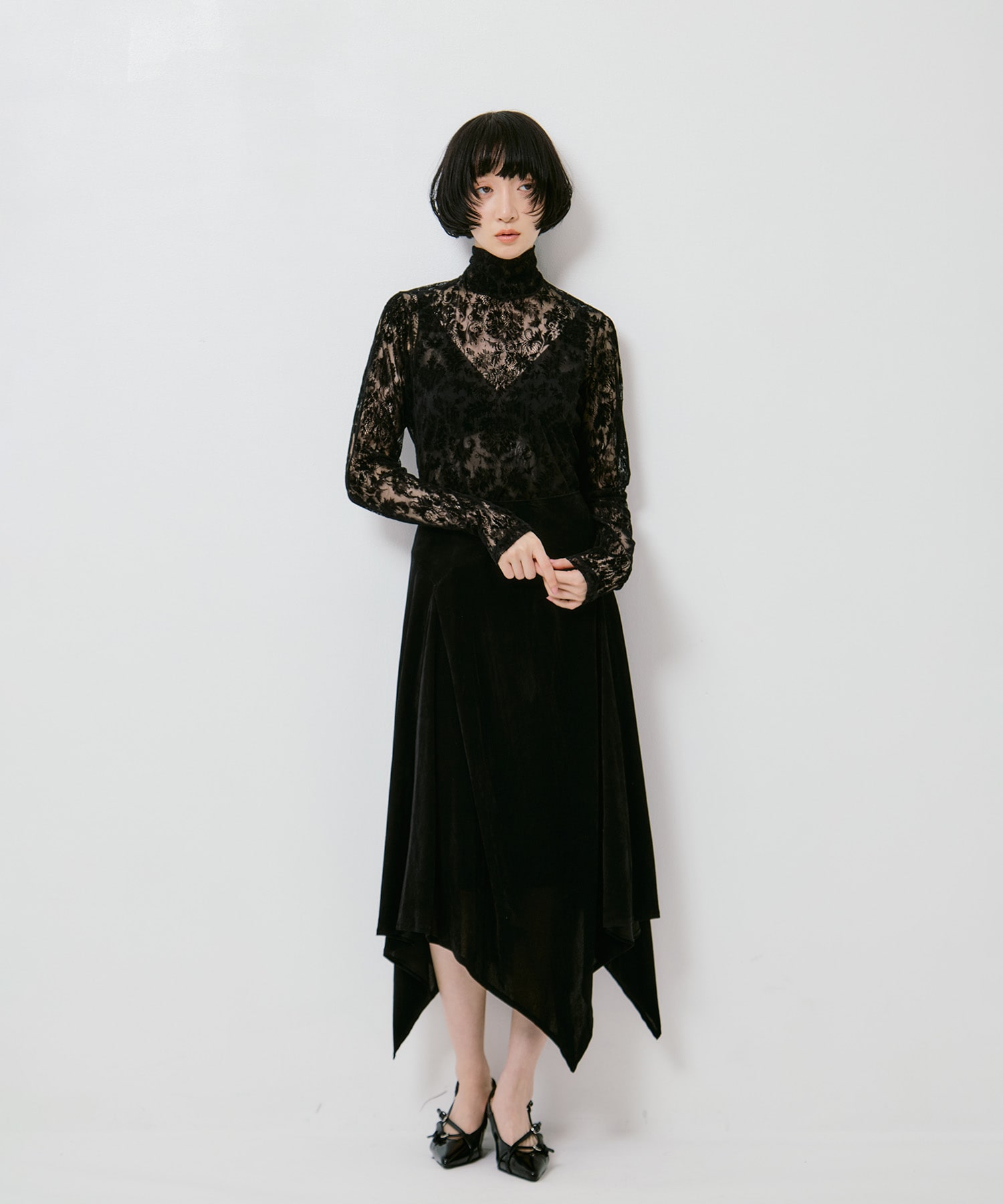 VELVET TULLE GATHERED SKIRT