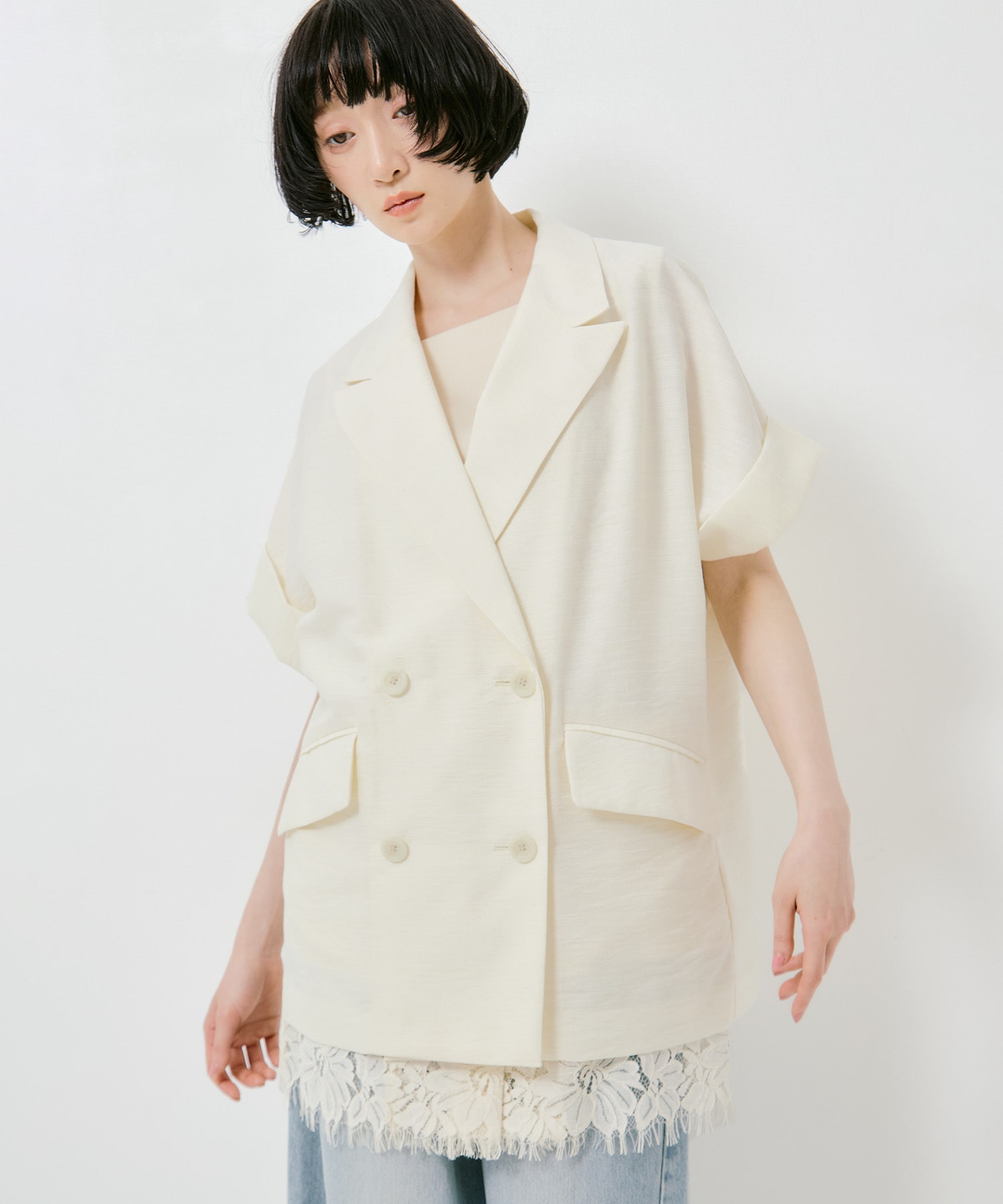 MELANGE LACE VEST LAYERED JACKET