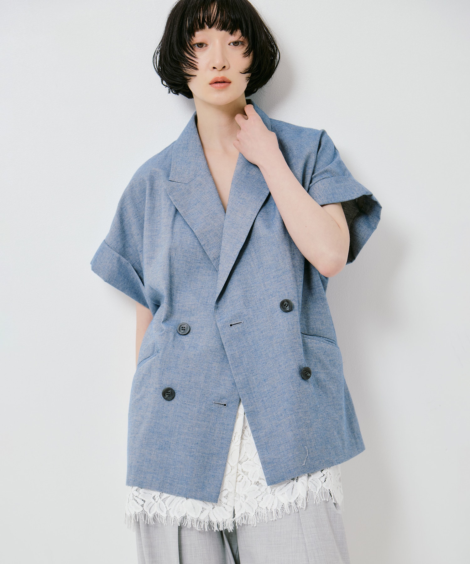 MELANGE LACE VEST LAYERED JACKET