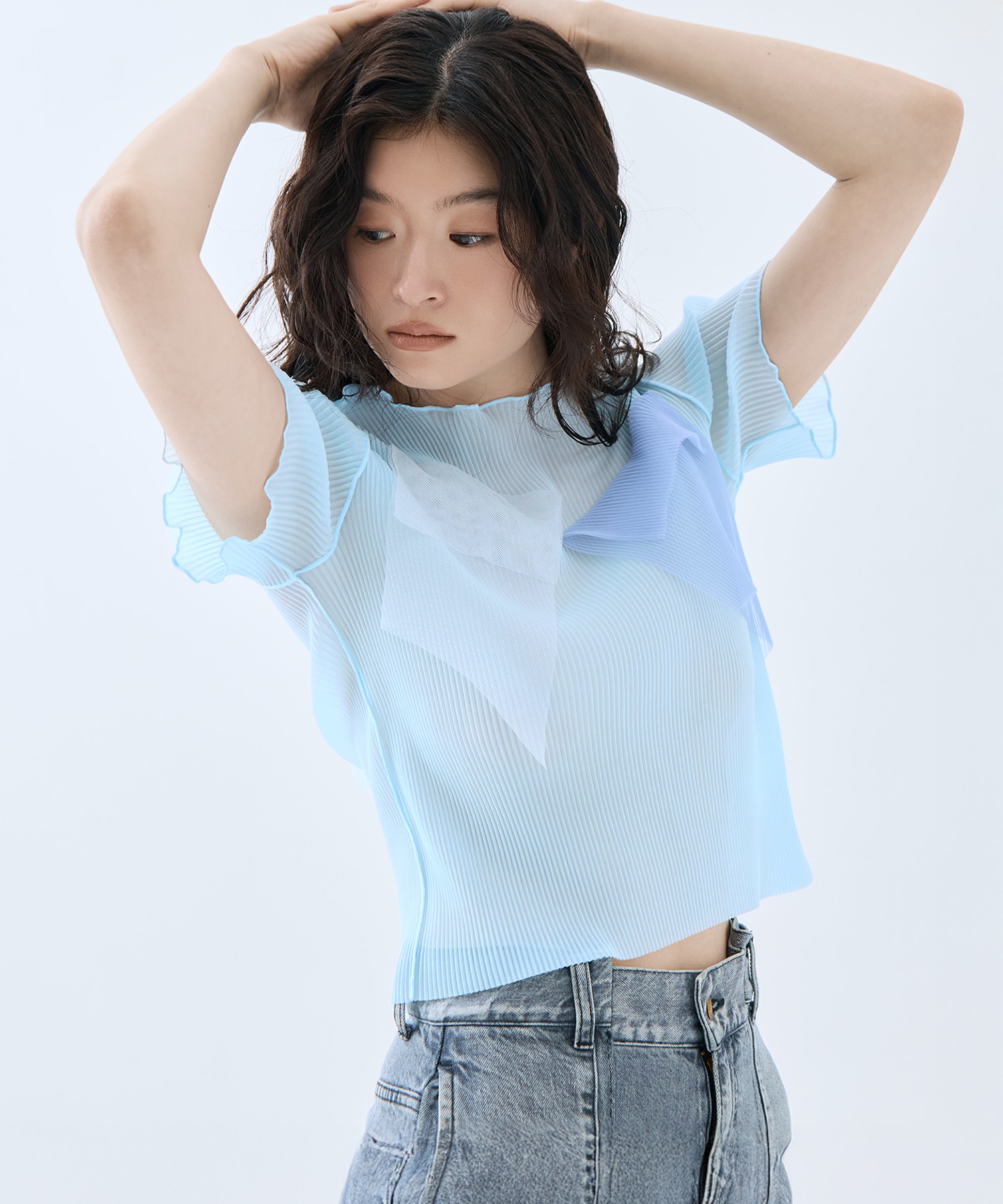 別注　シアーラメショートスリーブトップス