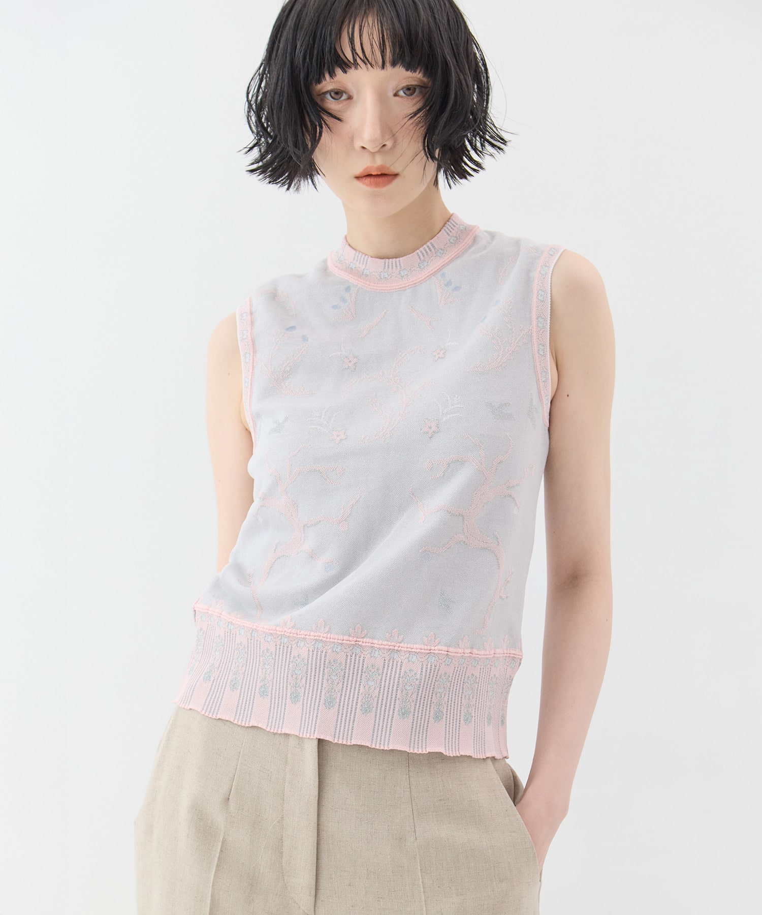 Layered Jacquard Sleeveless Knit Top