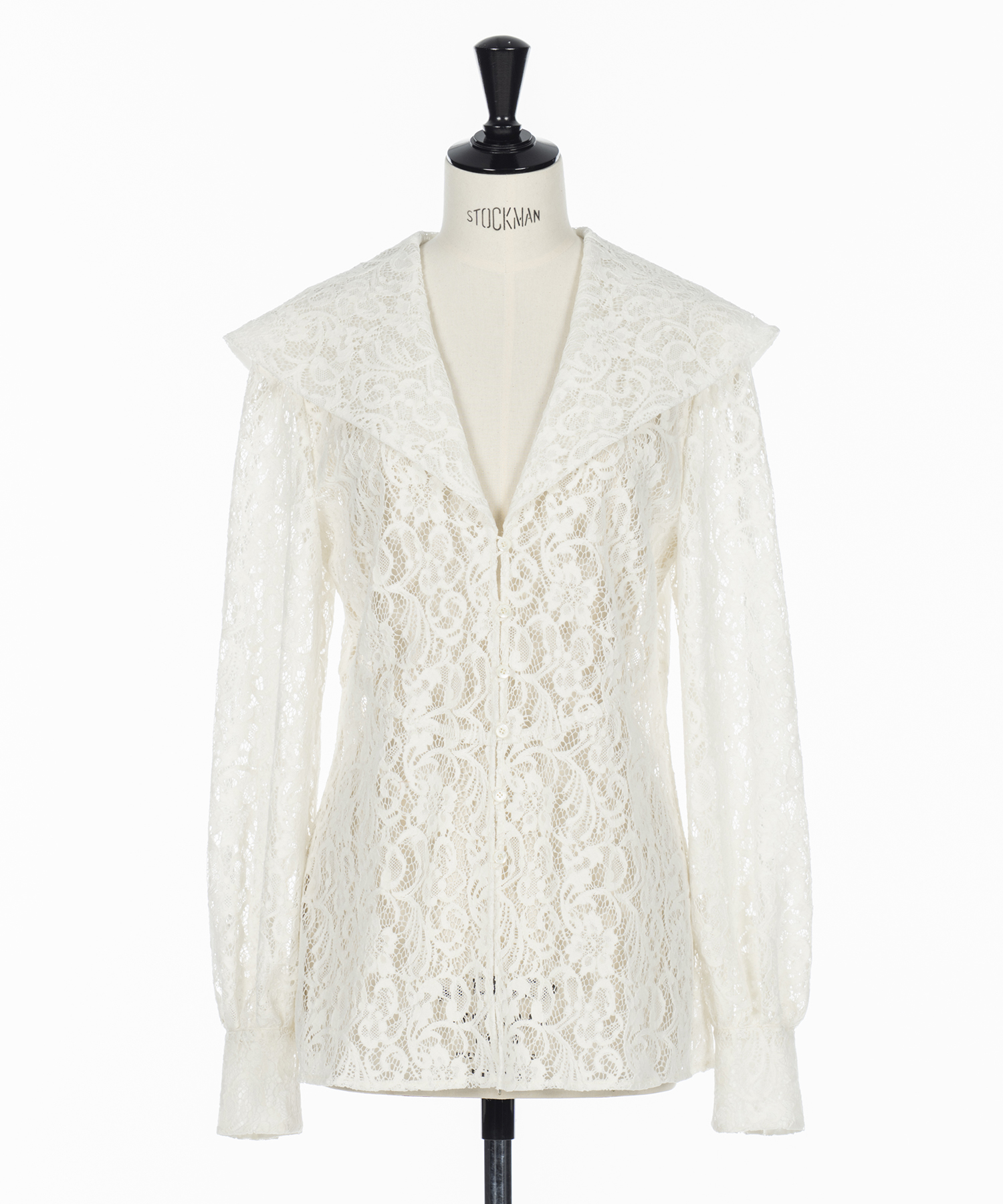 FLOCKED LACE SAILOR COLLAR BLOUSE