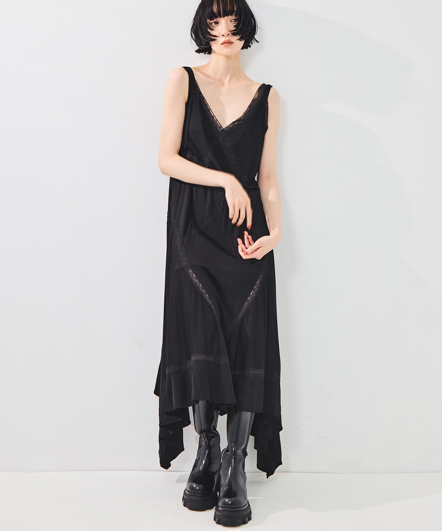 SATIN JERSEY LACE-TRIM SLIP DRESS