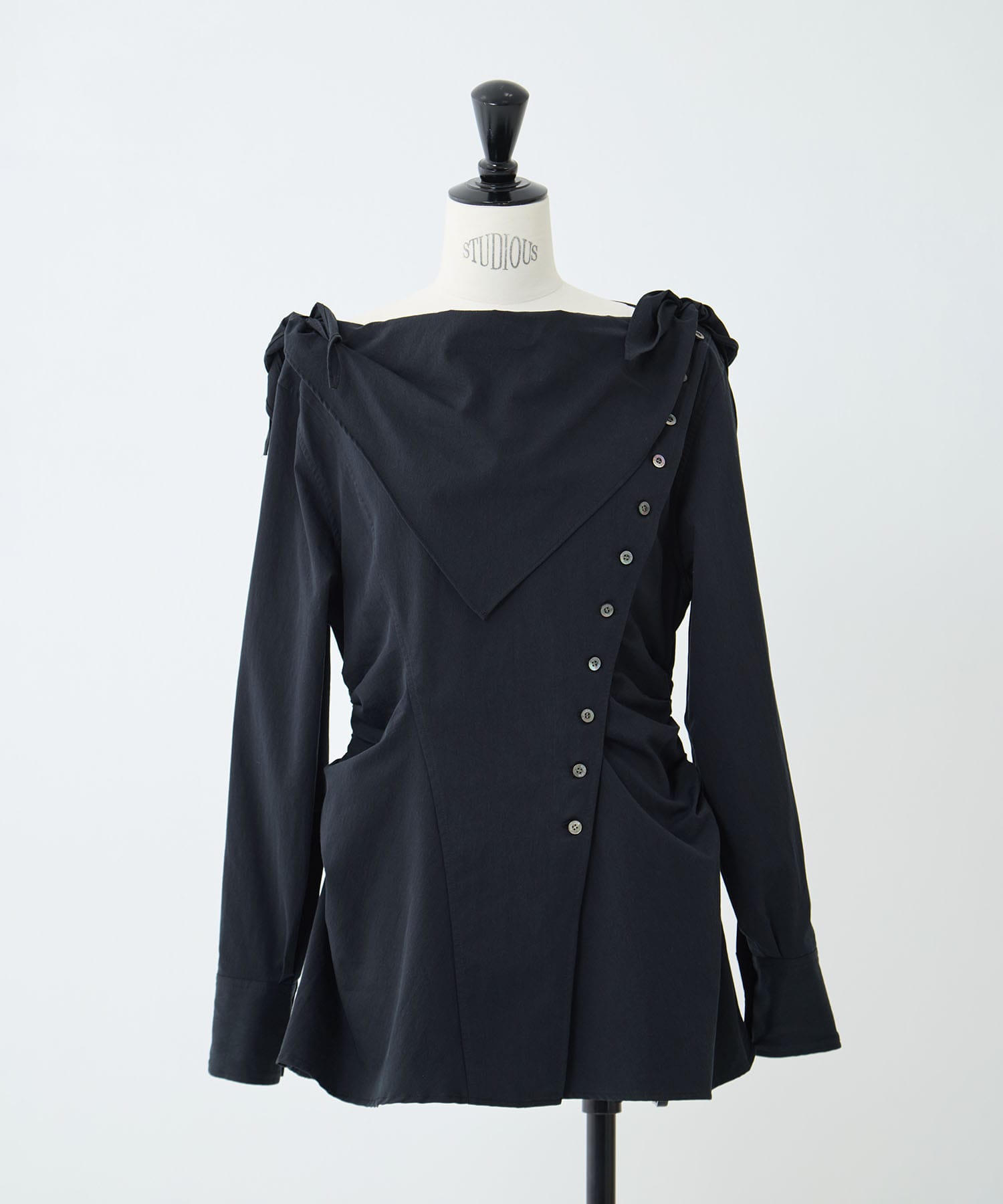 COTTON STRIPE SCARF COLLAR BLOUSE