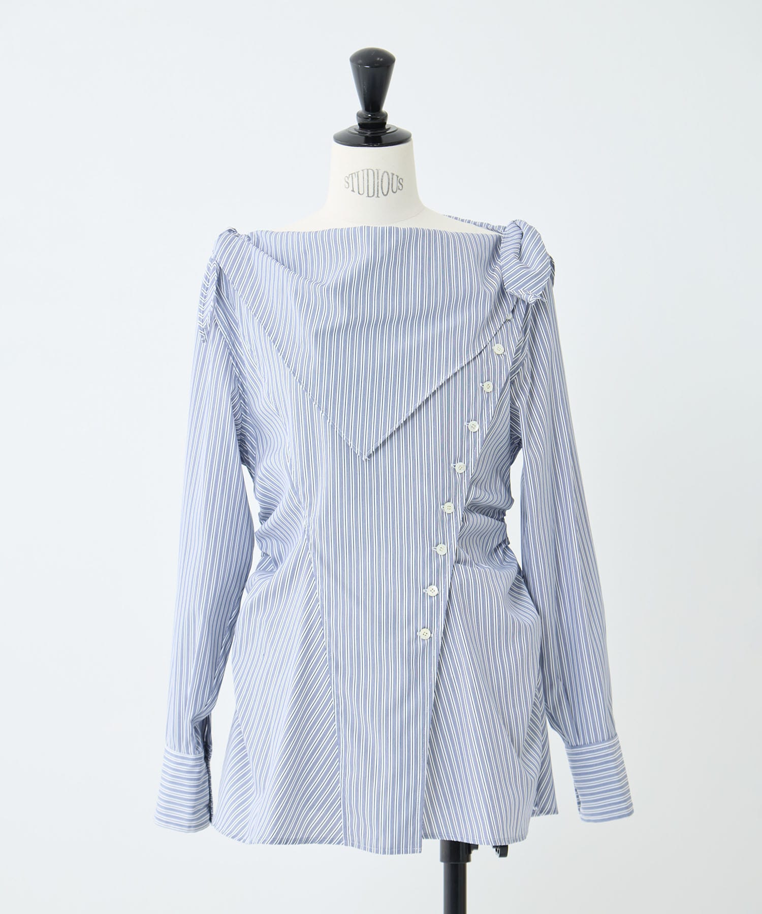 COTTON STRIPE SCARF COLLAR BLOUSE