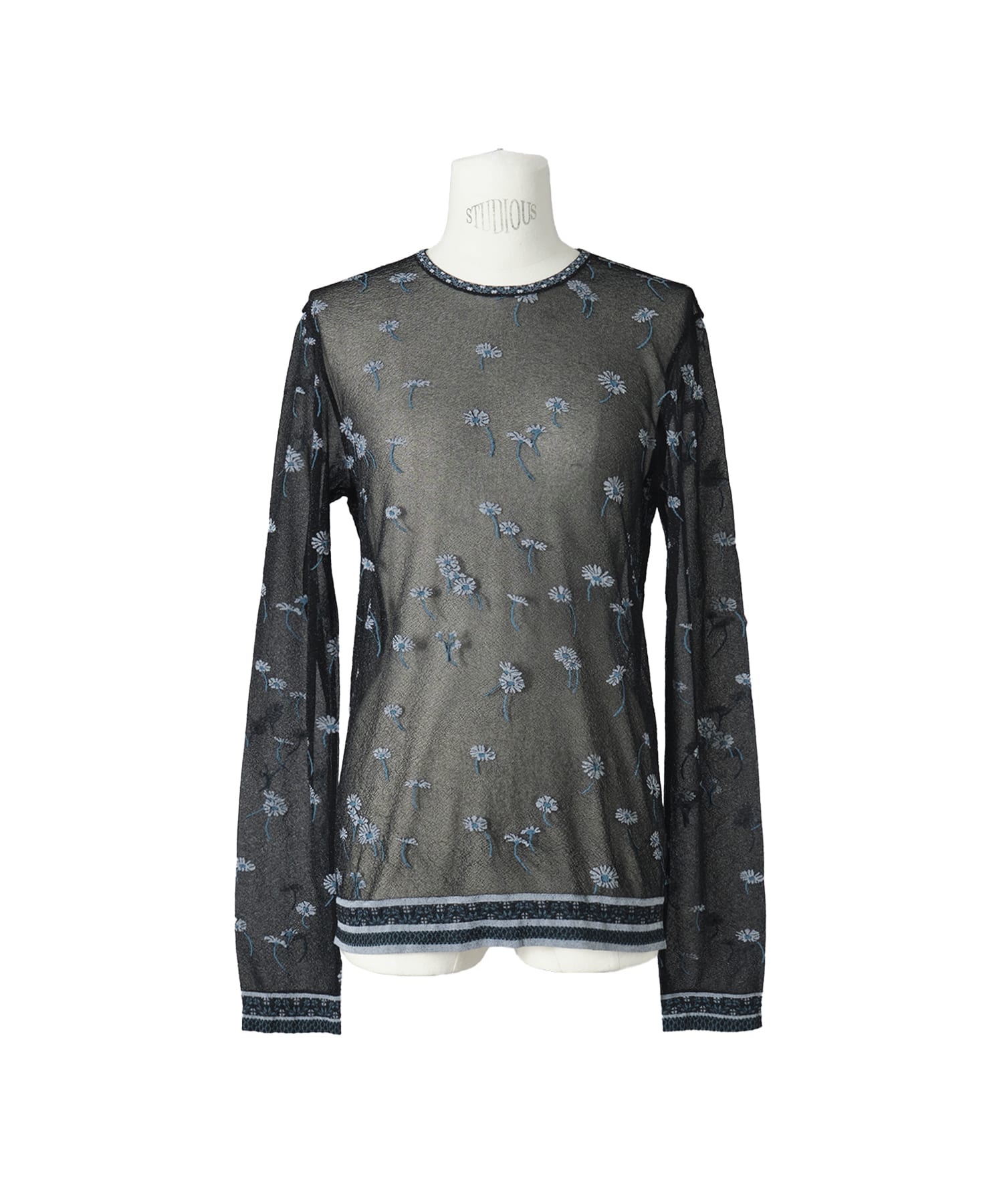 Floral Pattern Long Sleeve Sheer Knit Top