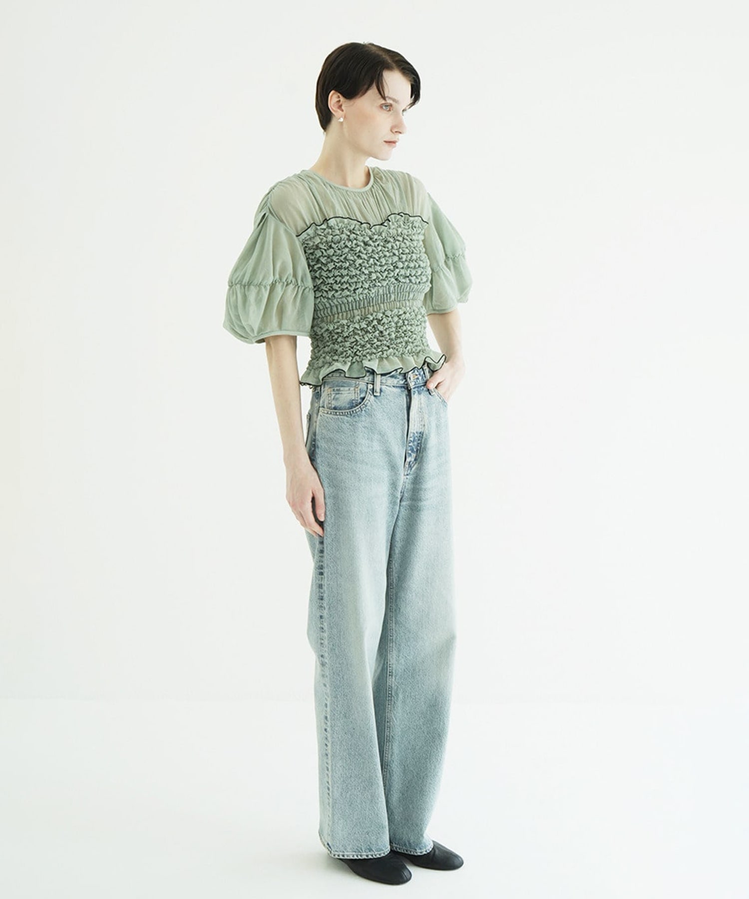COLOR STITCHED SHIRRING TOPS