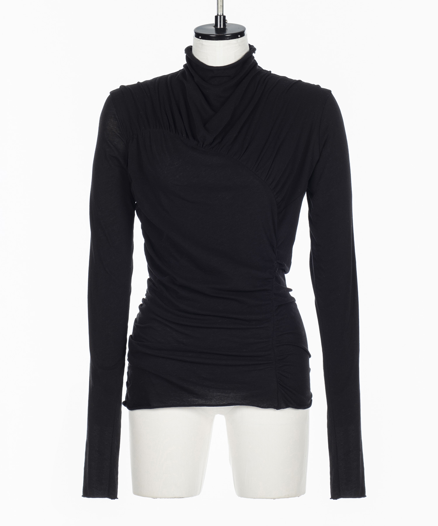 SHEER JERSEY ASYMMETRIC GATHERED TOP