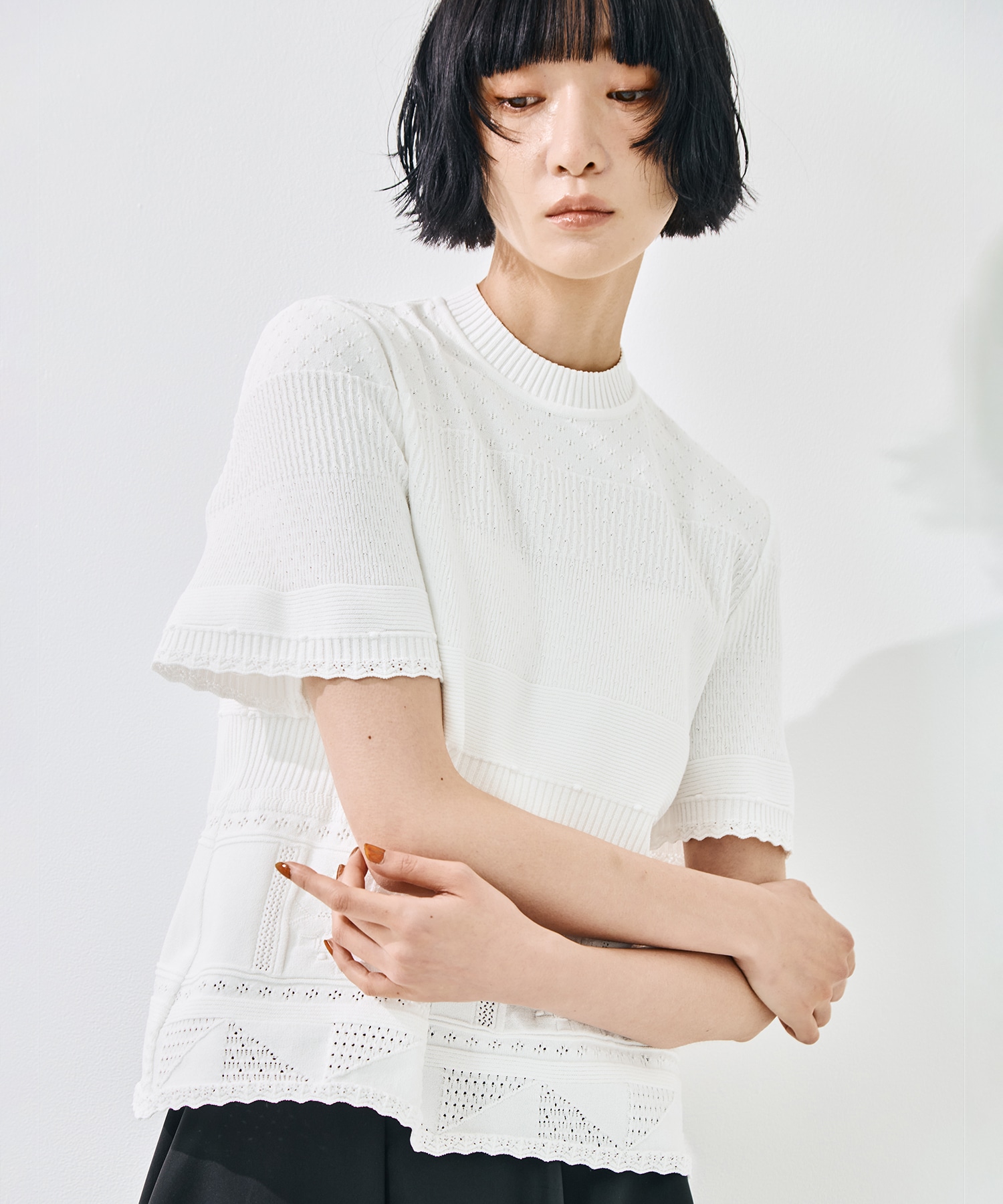 Knit Lace Short Sleeve Top