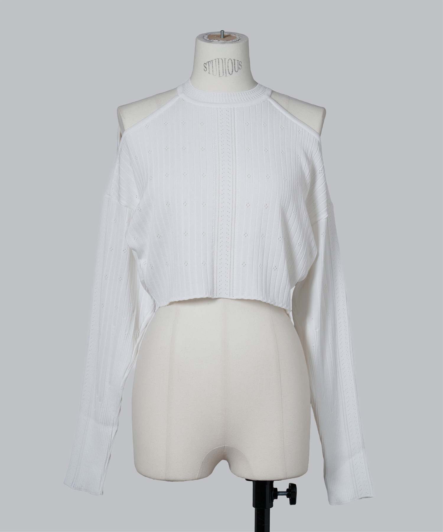 Ribbed Eyelet Knit Long Sleeve Top