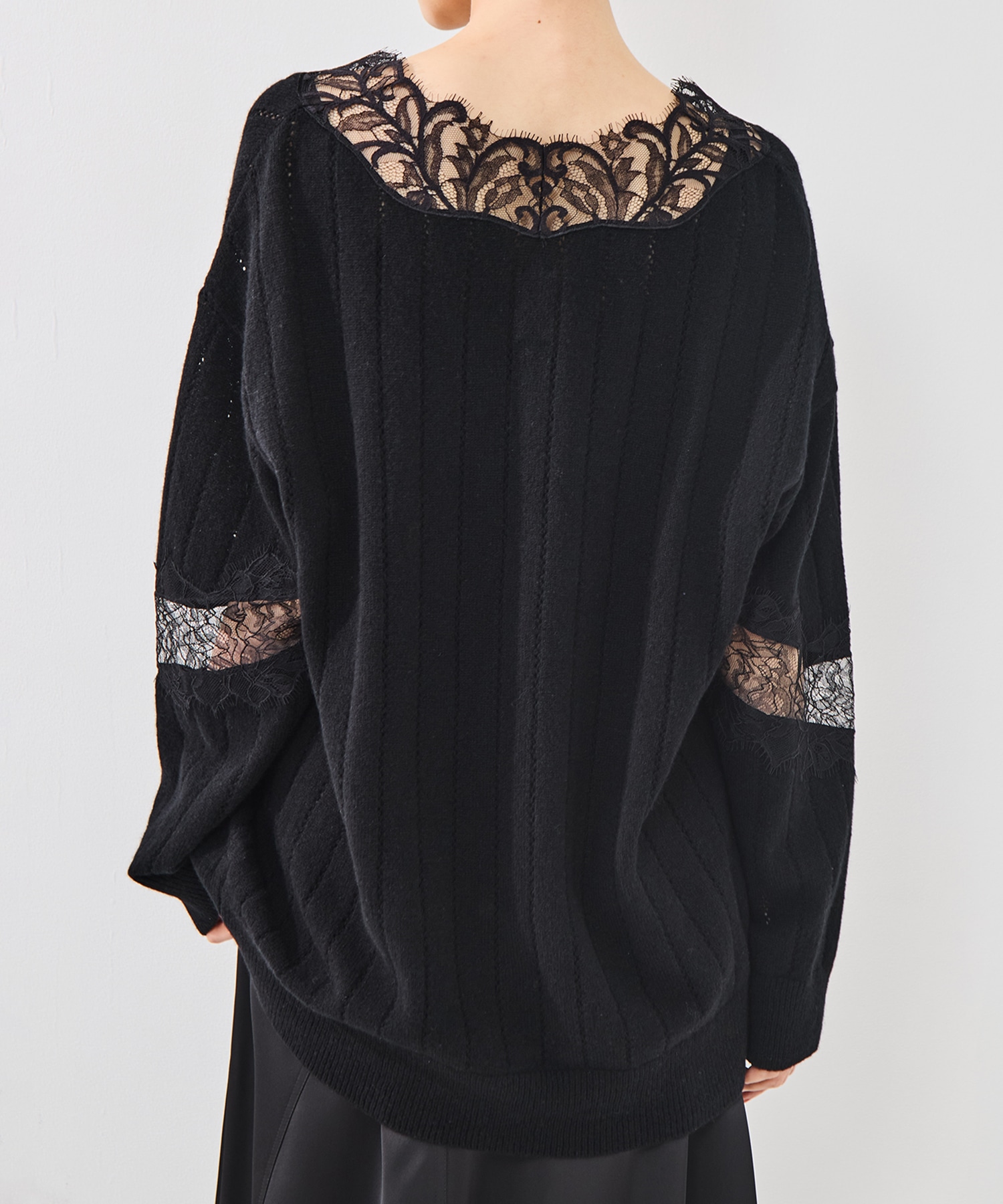 OVERSIZED HAIRY LACE PANELED KNIT CARDIGAN