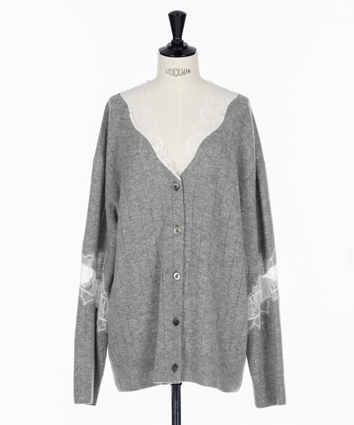 OVERSIZED HAIRY LACE PANELED KNIT CARDIGAN