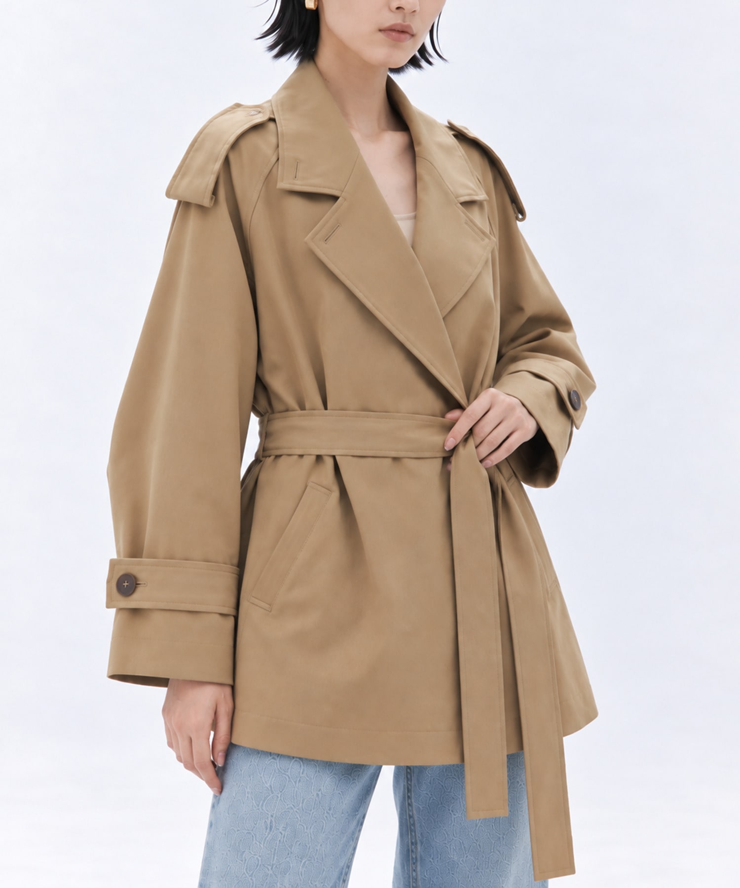 Belted Short Trench Coat