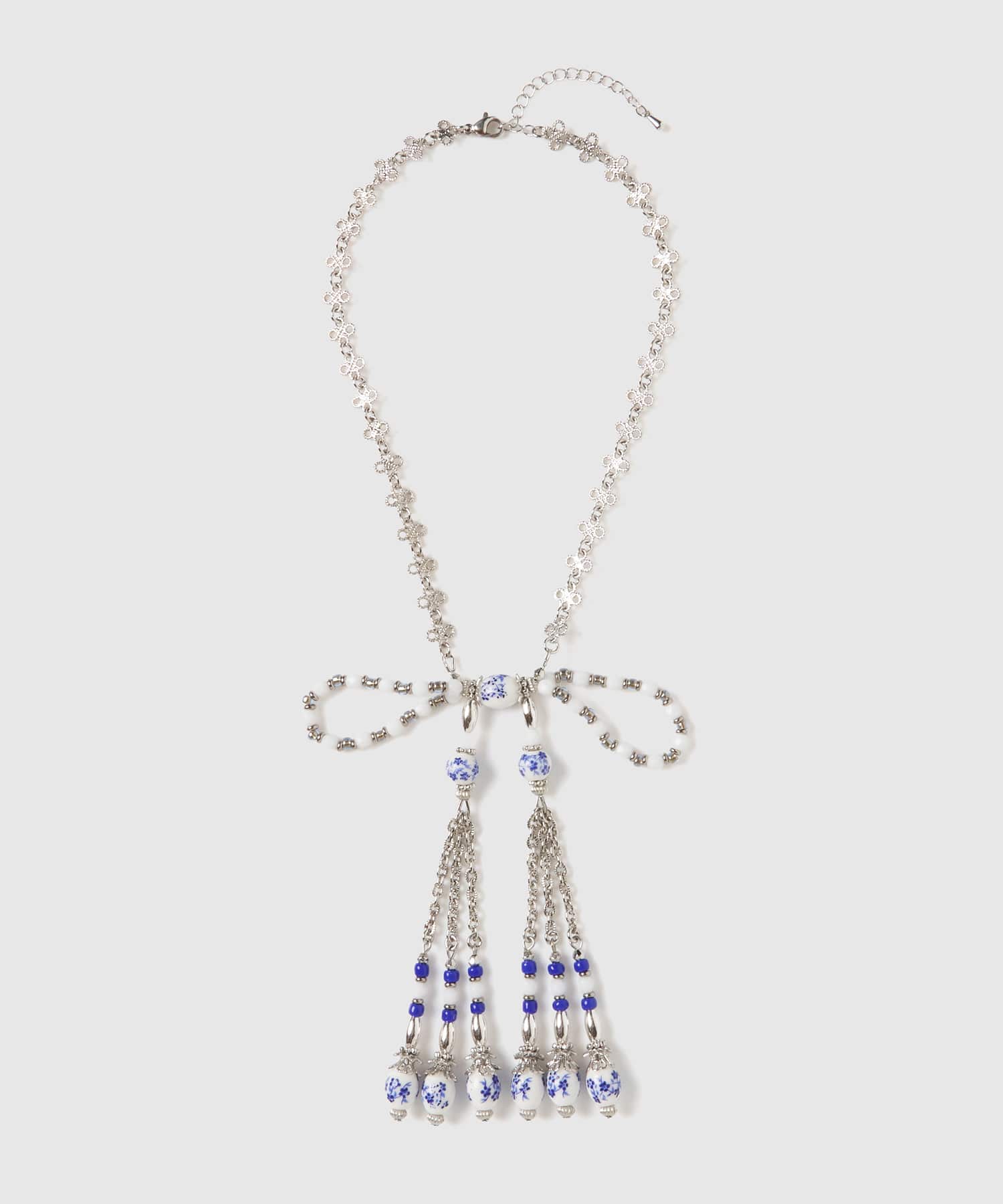 blue and white porcelain ribbon chain necklace